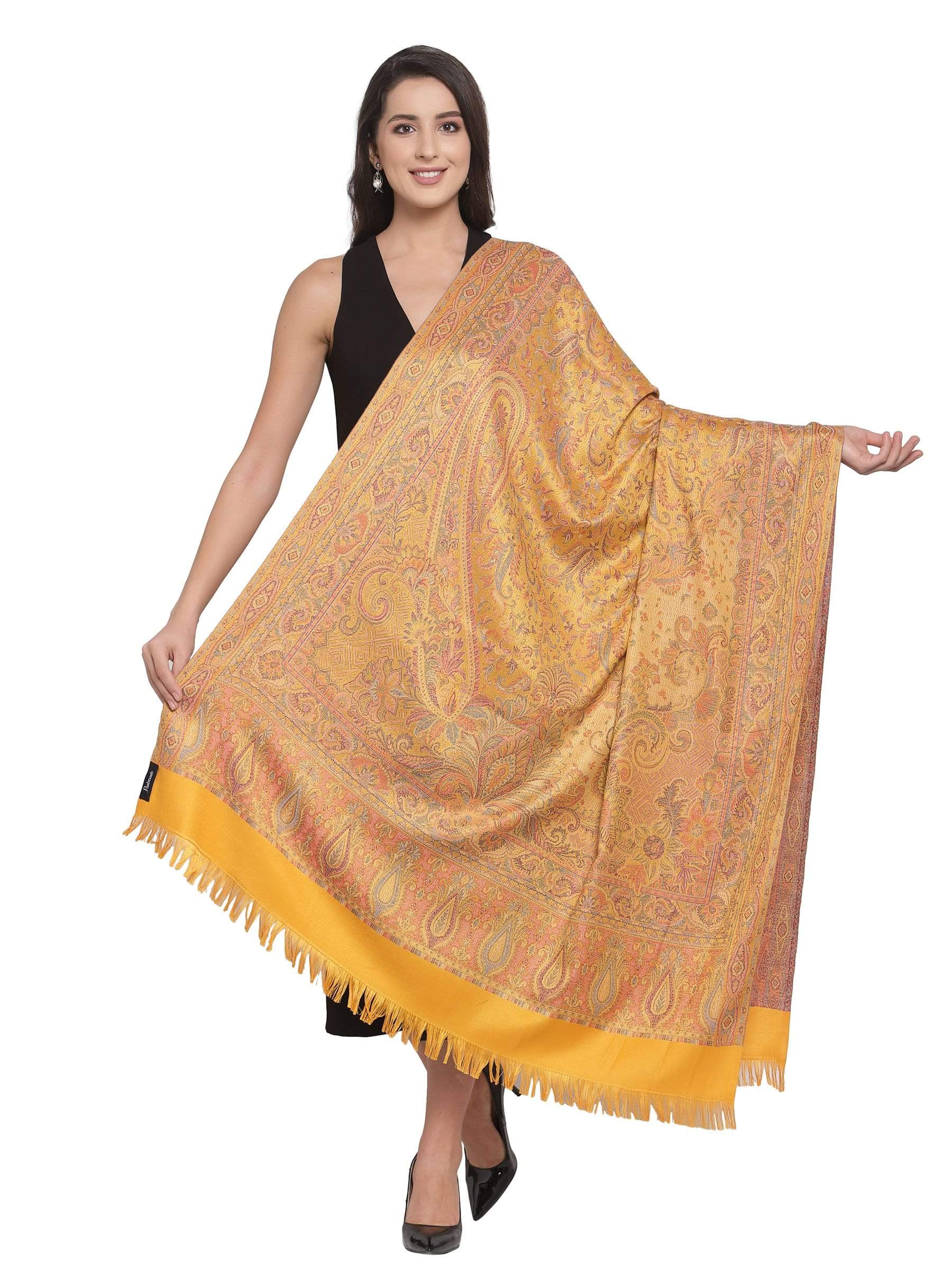 Pashtush India 100x200 Pashtush Women's Jamawar Shawl, Mustard