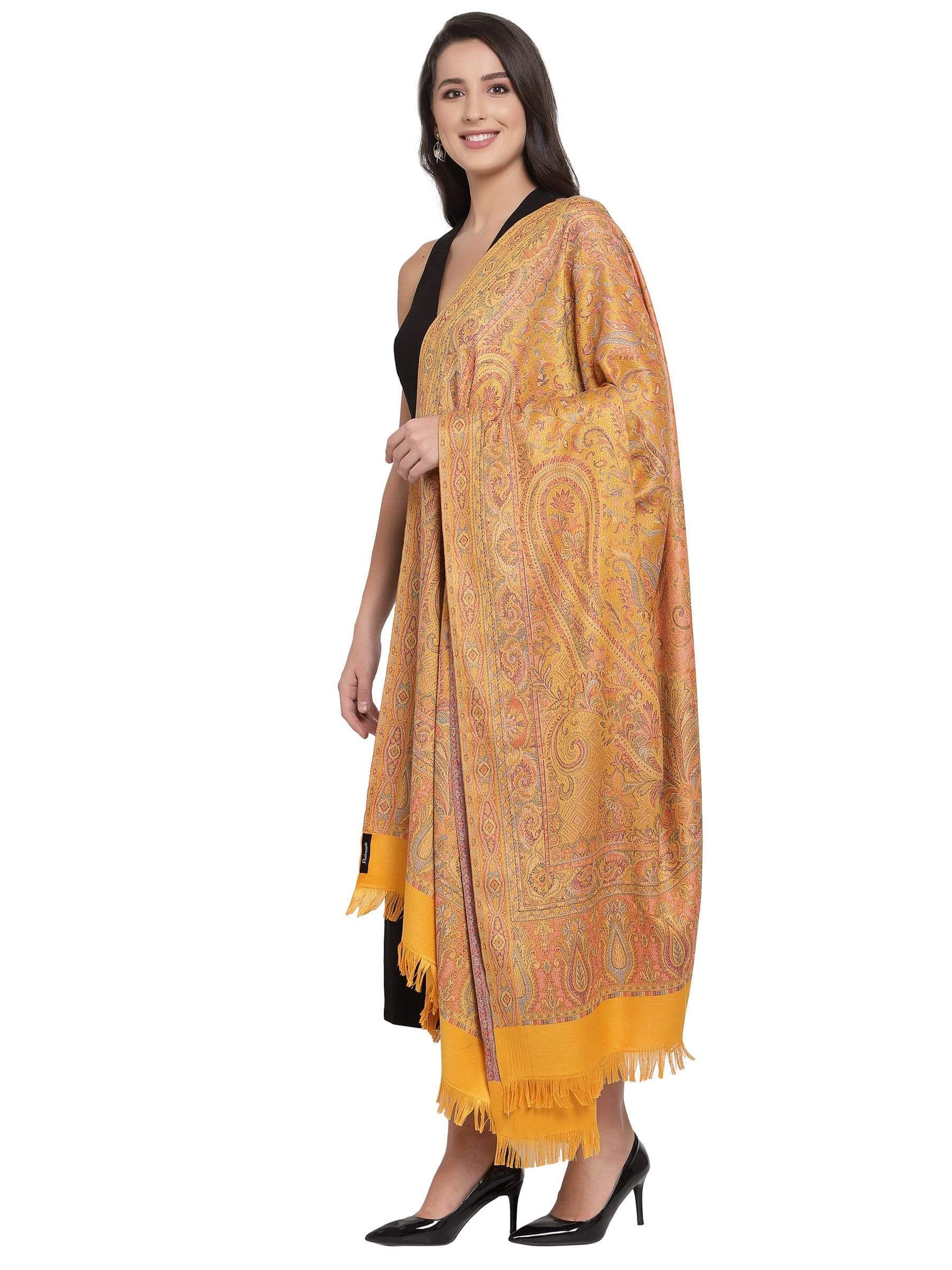 Pashtush India 100x200 Pashtush Women's Jamawar Shawl, Mustard