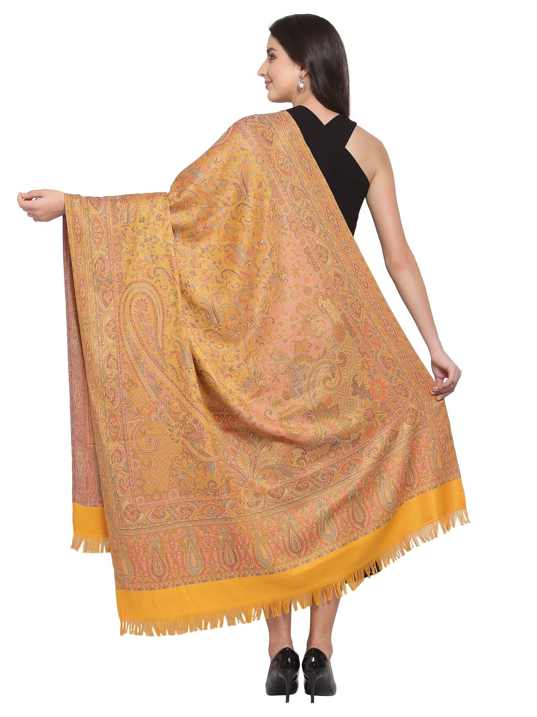Pashtush India 100x200 Pashtush Women's Jamawar Shawl, Mustard