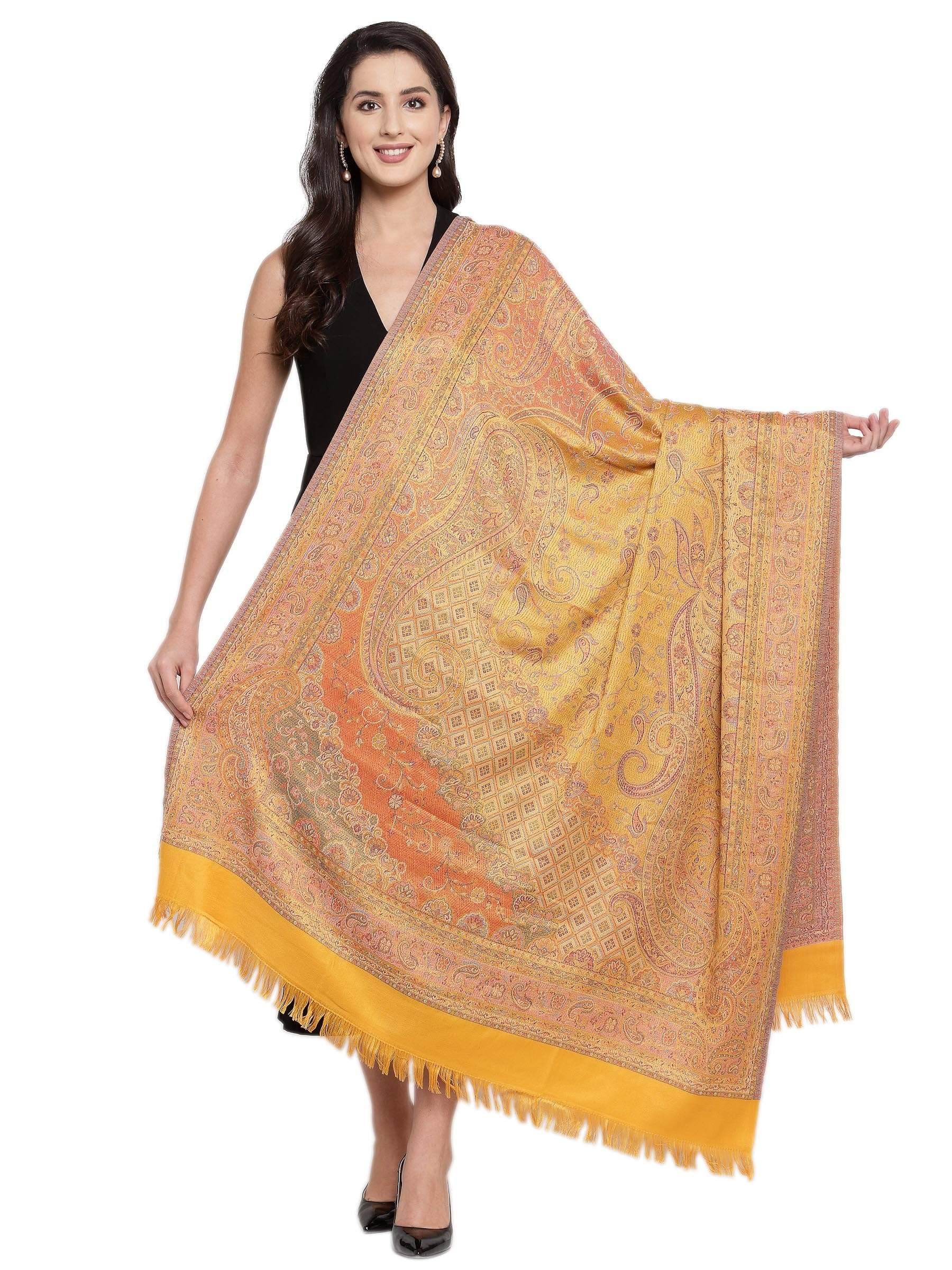 Pashtush India 100x200 Pashtush Women's Jamawar Shawl, Mustard