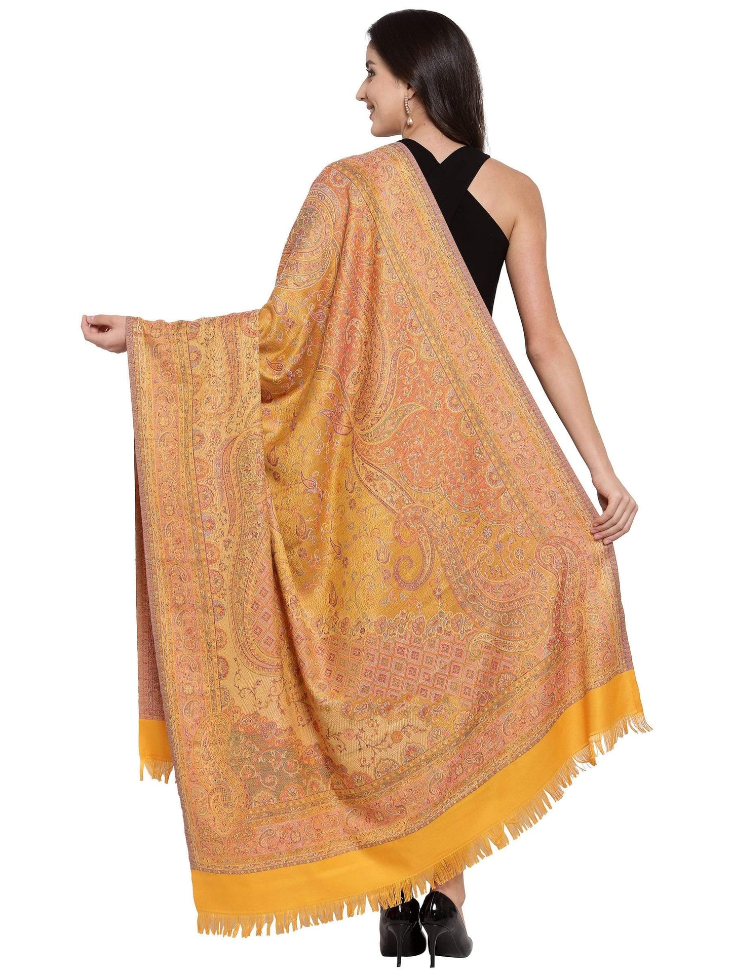 Pashtush India 100x200 Pashtush Women's Jamawar Shawl, Mustard