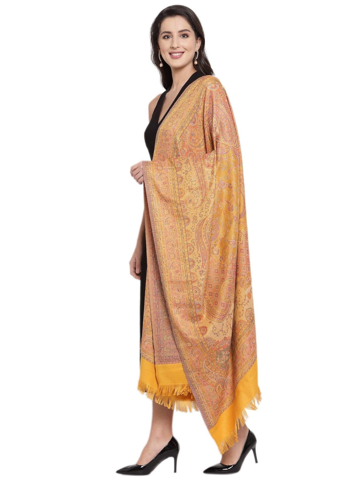 Pashtush India 100x200 Pashtush Women's Jamawar Shawl, Mustard