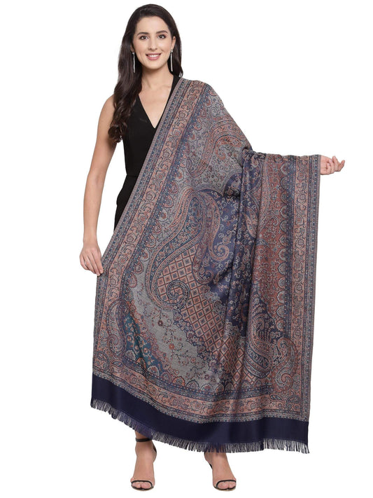 Pashtush India 100x200 Pashtush Women's Jamawar Shawl, Navy blue