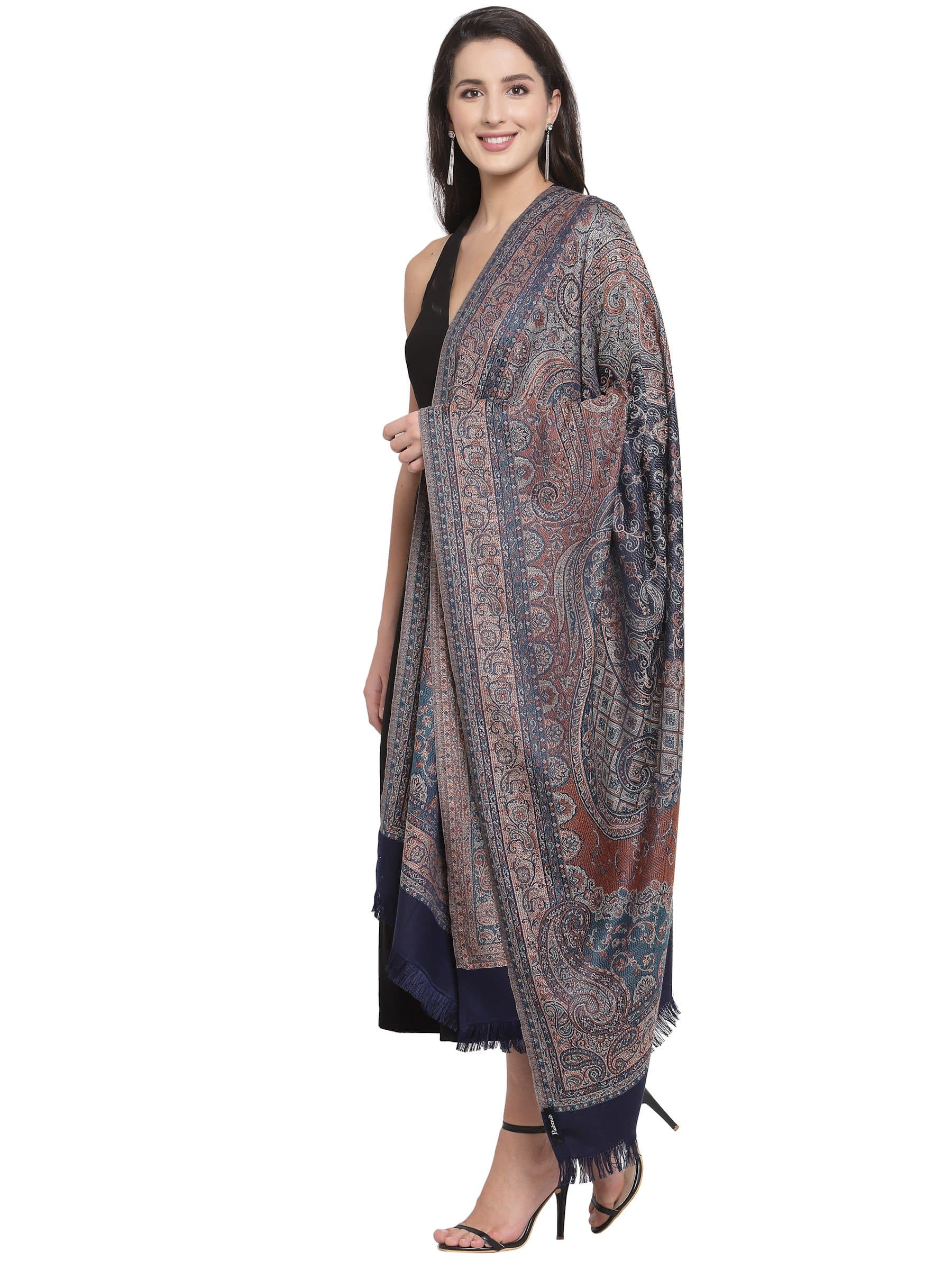 Pashtush India 100x200 Pashtush Women's Jamawar Shawl, Navy blue