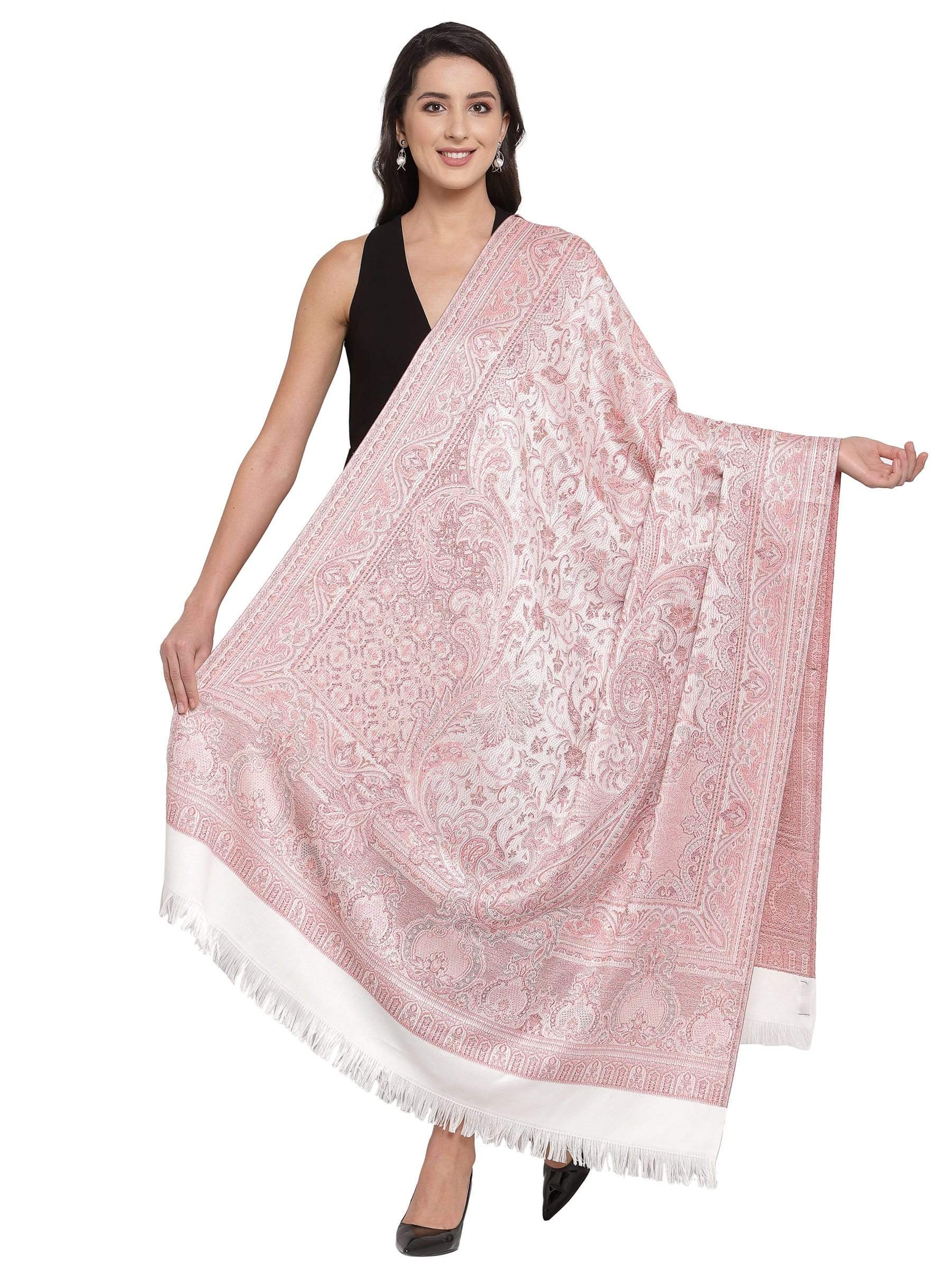 Pashtush India 100x200 Pashtush Women's Jamawar Shawl, Salmon - Ivory
