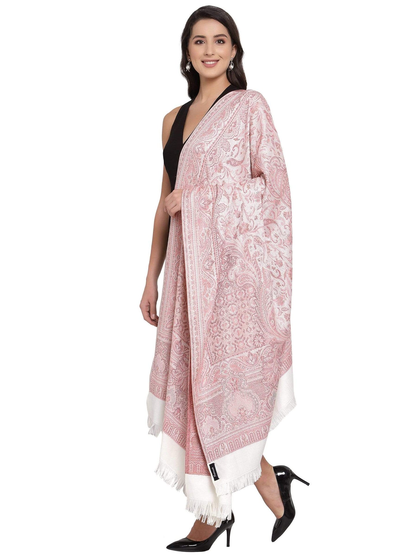 Pashtush India 100x200 Pashtush Women's Jamawar Shawl, Salmon - Ivory