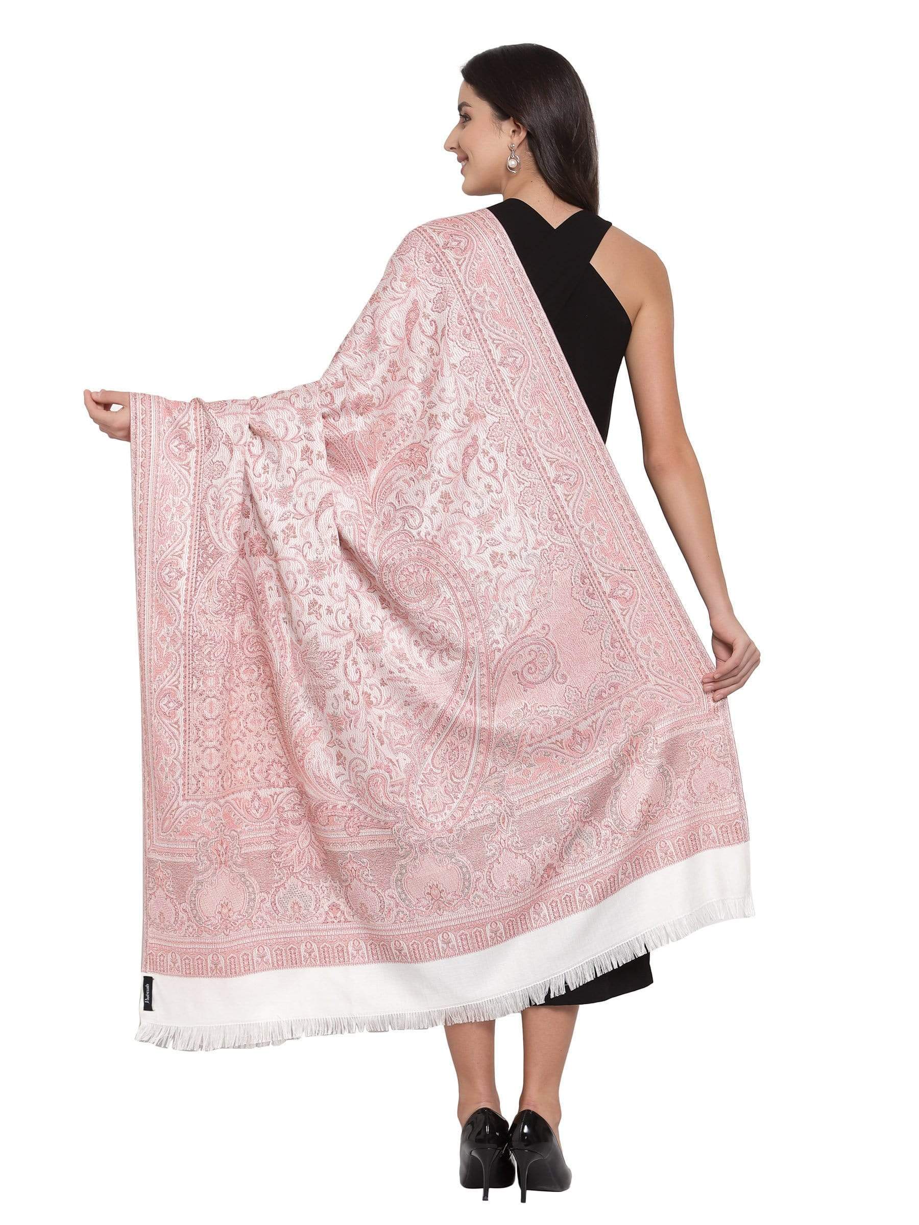 Pashtush India 100x200 Pashtush Women's Jamawar Shawl, Salmon - Ivory