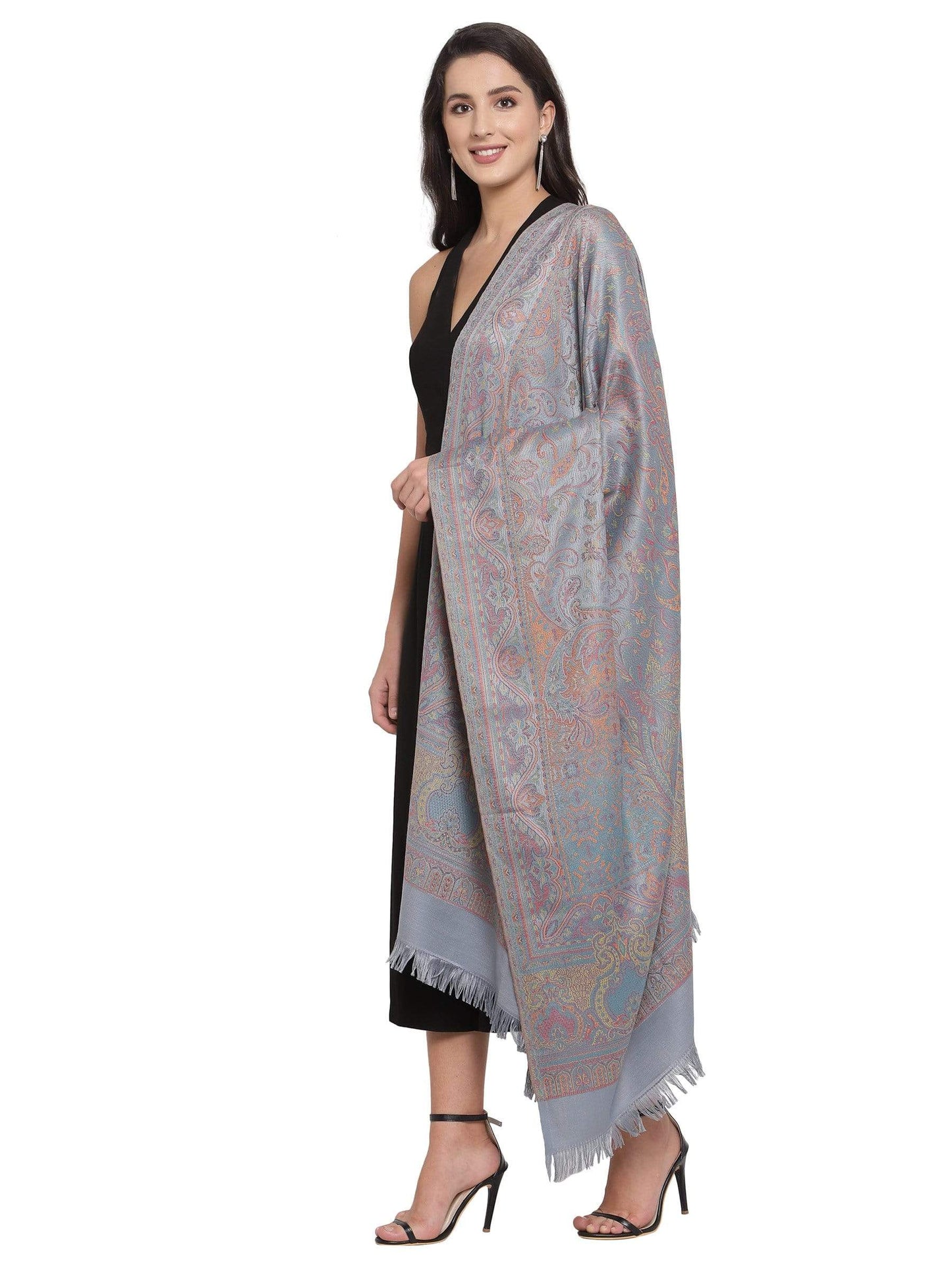 Pashtush India 100x200 Pashtush Women's Jamawar Shawl, Slate Grey