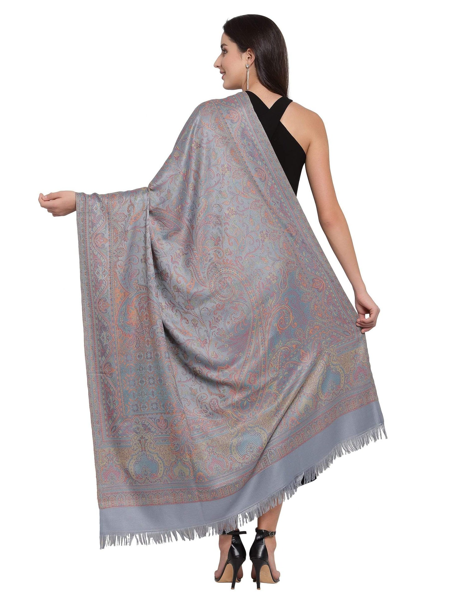 Pashtush India 100x200 Pashtush Women's Jamawar Shawl, Slate Grey