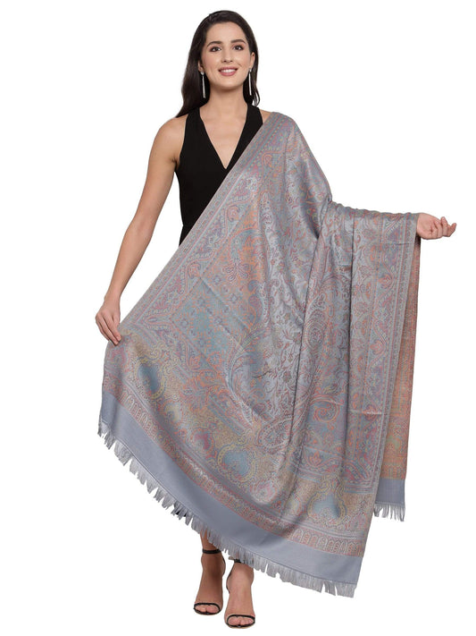 Pashtush India 100x200 Pashtush Women's Jamawar Shawl, Slate Grey