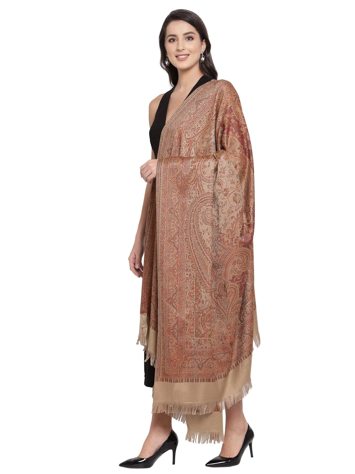 Pashtush India 100x200 Pashtush Women's Jamawar Shawl, Soft and Warm Earthy Beige