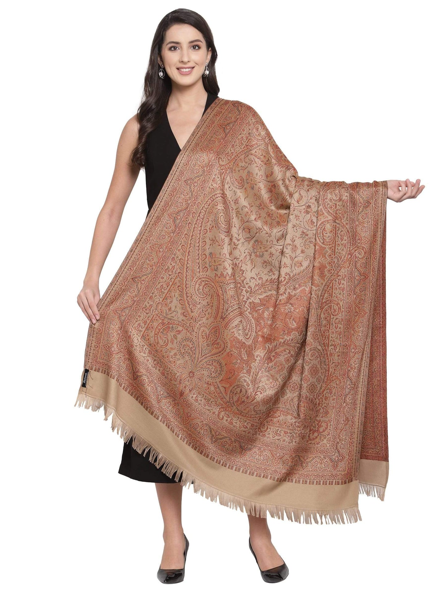 Pashtush India 100x200 Pashtush Women's Jamawar Shawl, Soft and Warm Earthy Beige