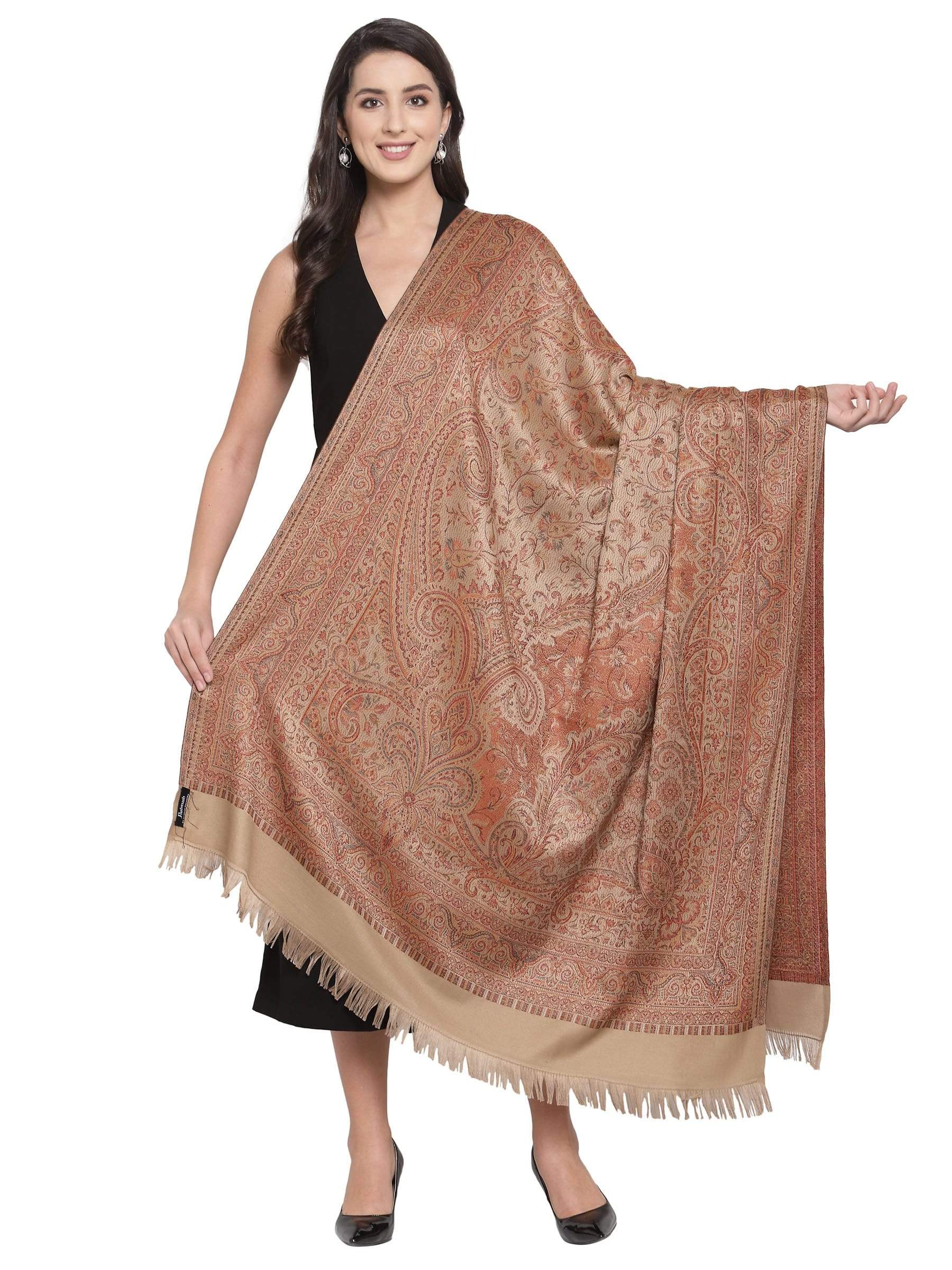 Pashtush India 100x200 Pashtush Women's Jamawar Shawl, Soft and Warm Earthy Beige
