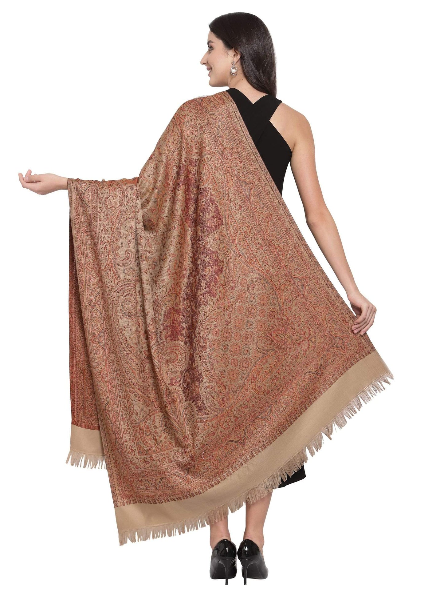 Pashtush India 100x200 Pashtush Women's Jamawar Shawl, Soft and Warm Earthy Beige