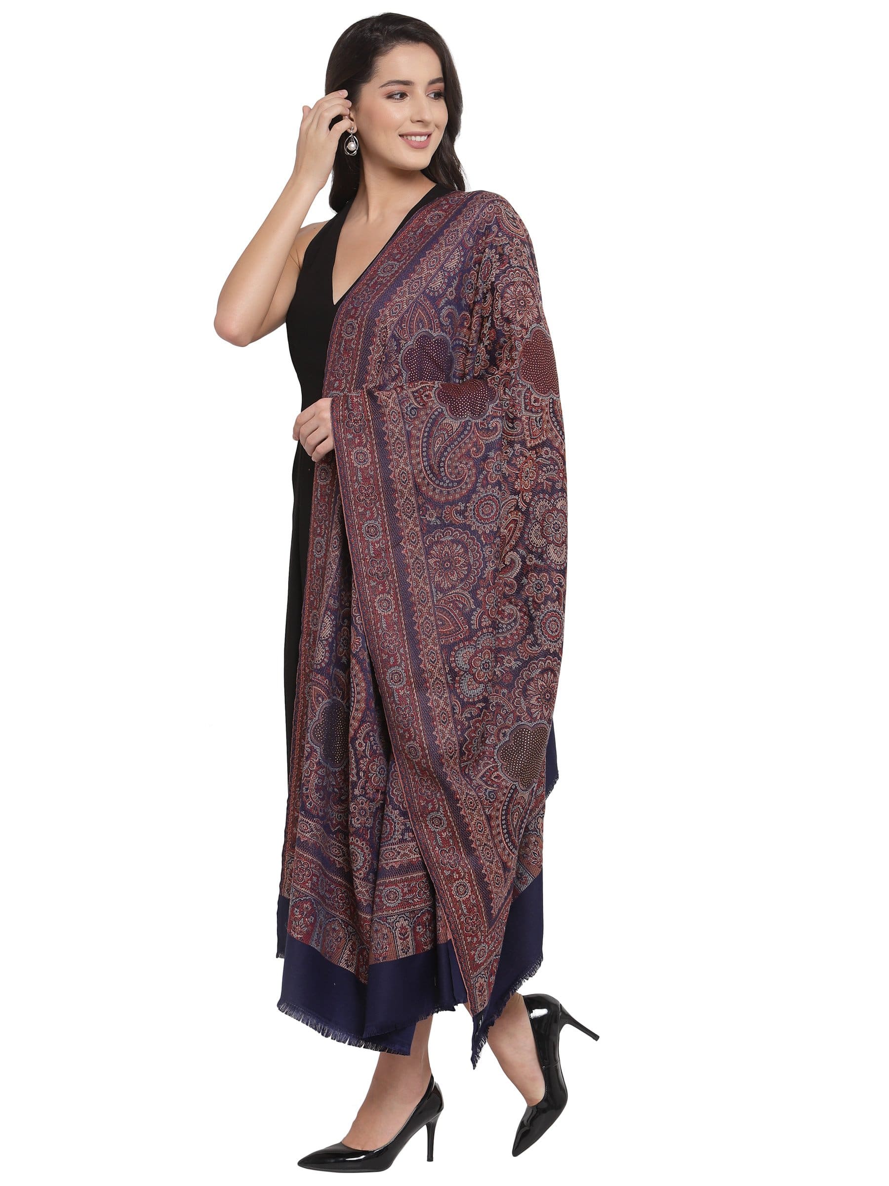 Pashtush India 100x200 Pashtush Women's Jamawar Shawl with Crystal Work Shawl, Faux Pashmina