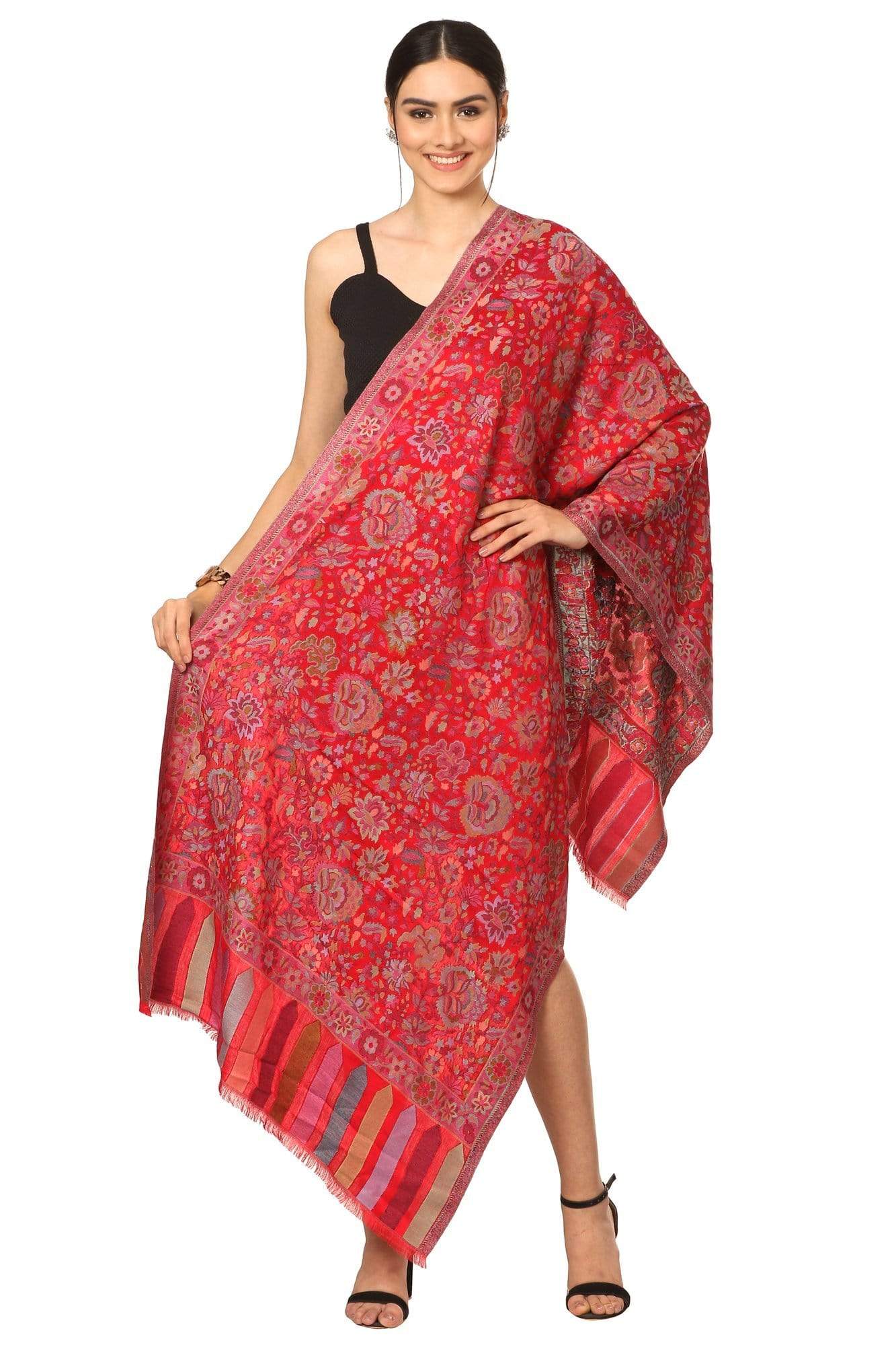 Pashtush India Stole Pashtush Women's Kaani Design, Soft Bamboo Scarf, Casual Shawls, Stoles, Wraps (soft Bamboo) Black (Maroon)