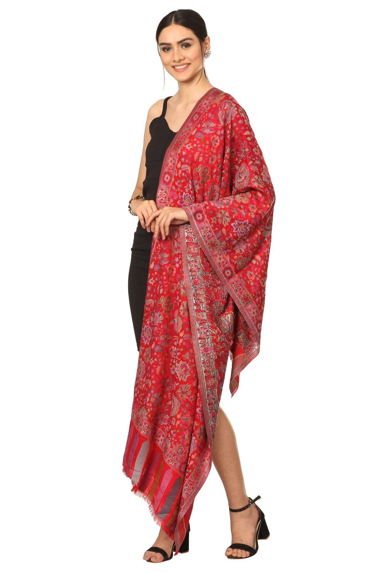 Pashtush India Stole Pashtush Women's Kaani Design, Soft Bamboo Scarf, Casual Shawls, Stoles, Wraps (soft Bamboo) Black (Maroon)