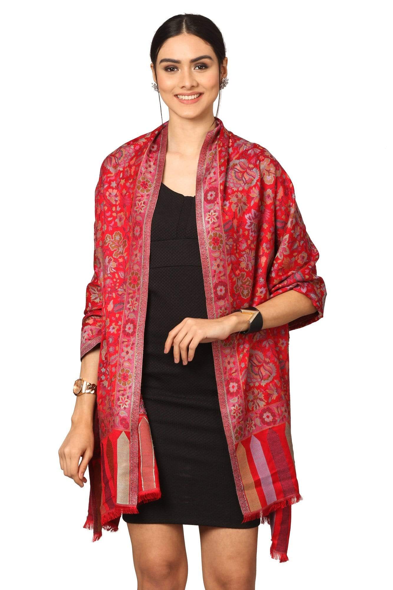 Pashtush India Stole Pashtush Women's Kaani Design, Soft Bamboo Scarf, Casual Shawls, Stoles, Wraps (soft Bamboo) Black (Maroon)