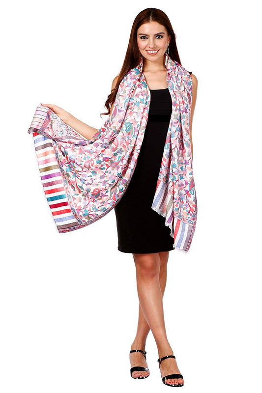 Pashtush India 70x200 Pashtush Women's Kaani Design, Soft Bamboo Scarf, Casual Shawls, Stoles, Wraps (soft Bamboo) White