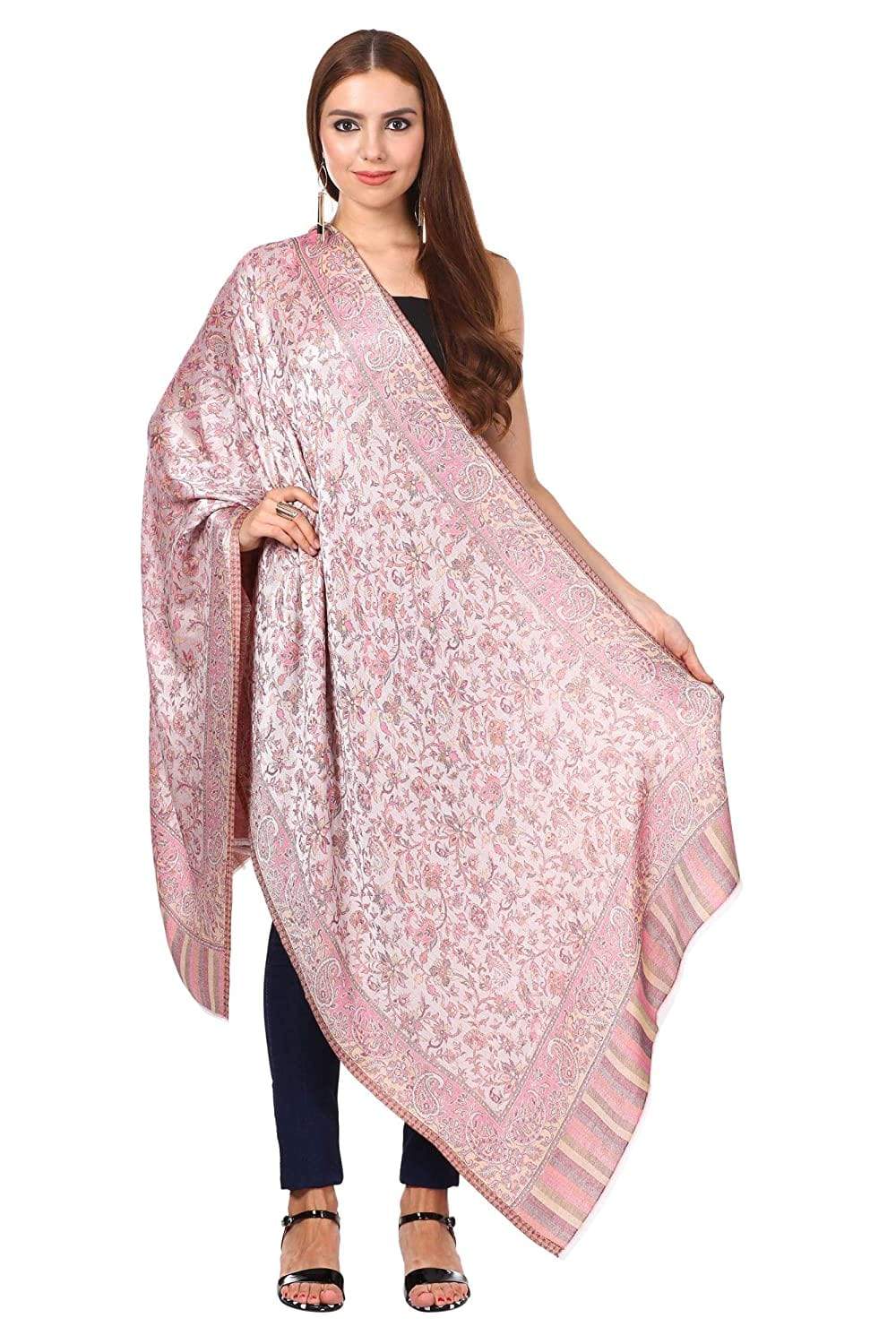 Pashtush Shawl Store Stole Pashtush Women's Kaani Design, Soft Bamboo Scarf, Casual Stole, Flamingo Pink
