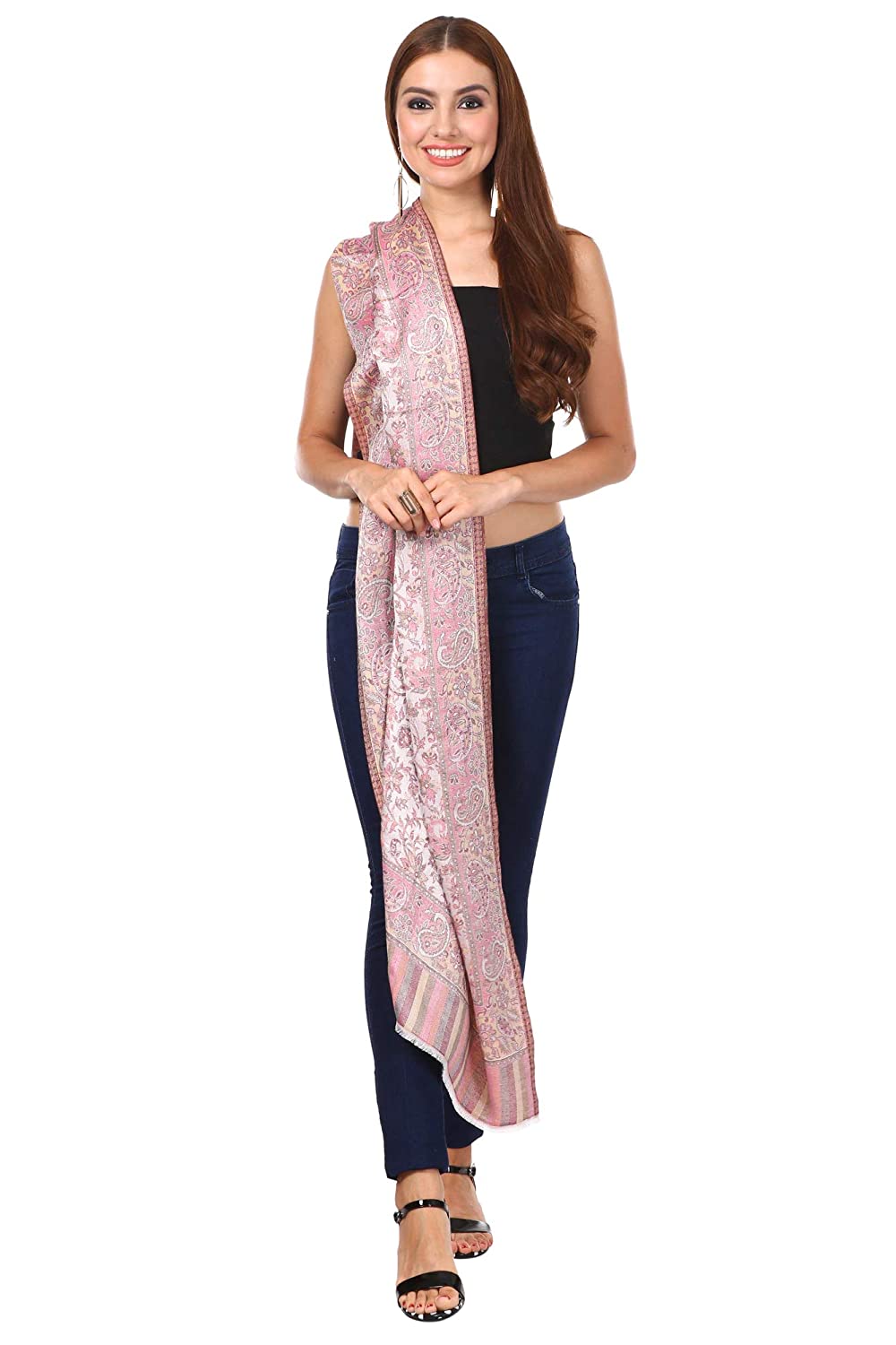 Pashtush Shawl Store Stole Pashtush Women's Kaani Design, Soft Bamboo Scarf, Casual Stole, Flamingo Pink