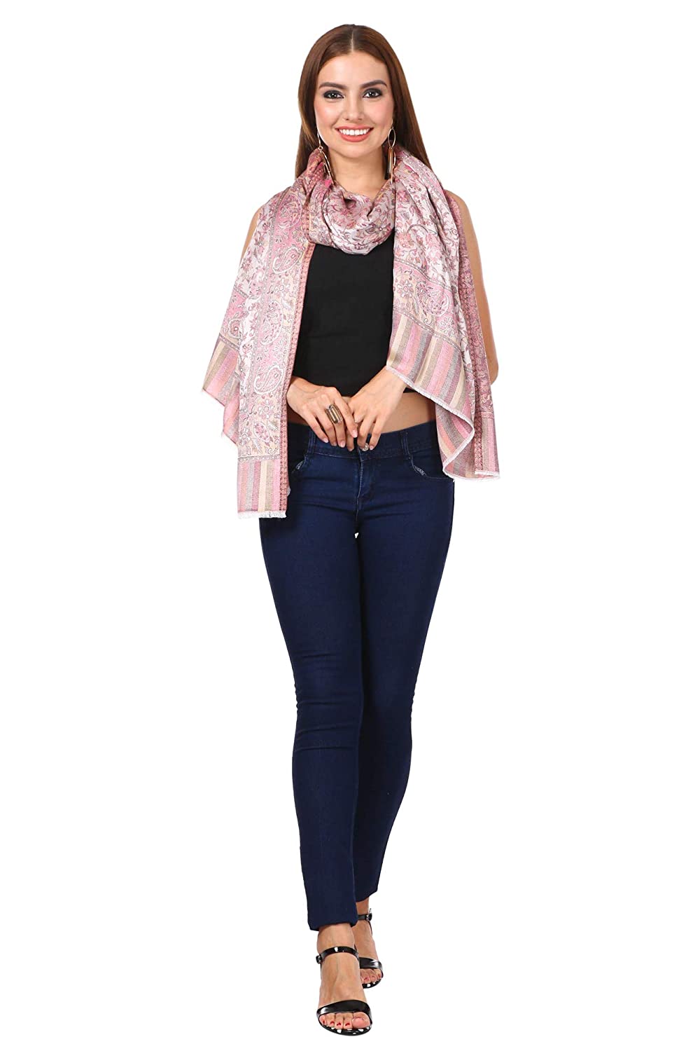 Pashtush Shawl Store Stole Pashtush Women's Kaani Design, Soft Bamboo Scarf, Casual Stole, Flamingo Pink