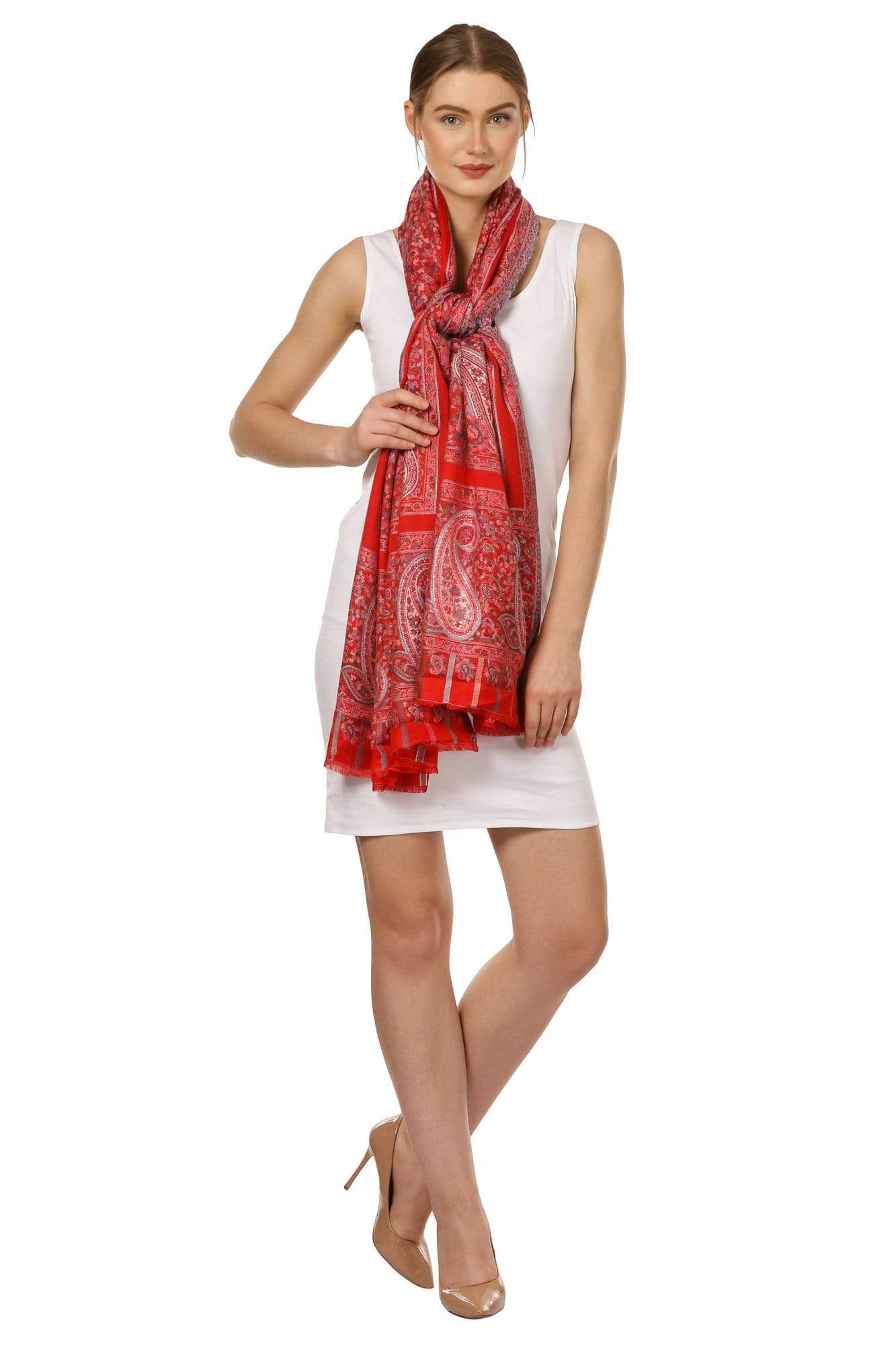 Pashtush Shawl Store Stole Pashtush Women's Kaani Design, Soft Bamboo Scarf, Casual Stoles - Red