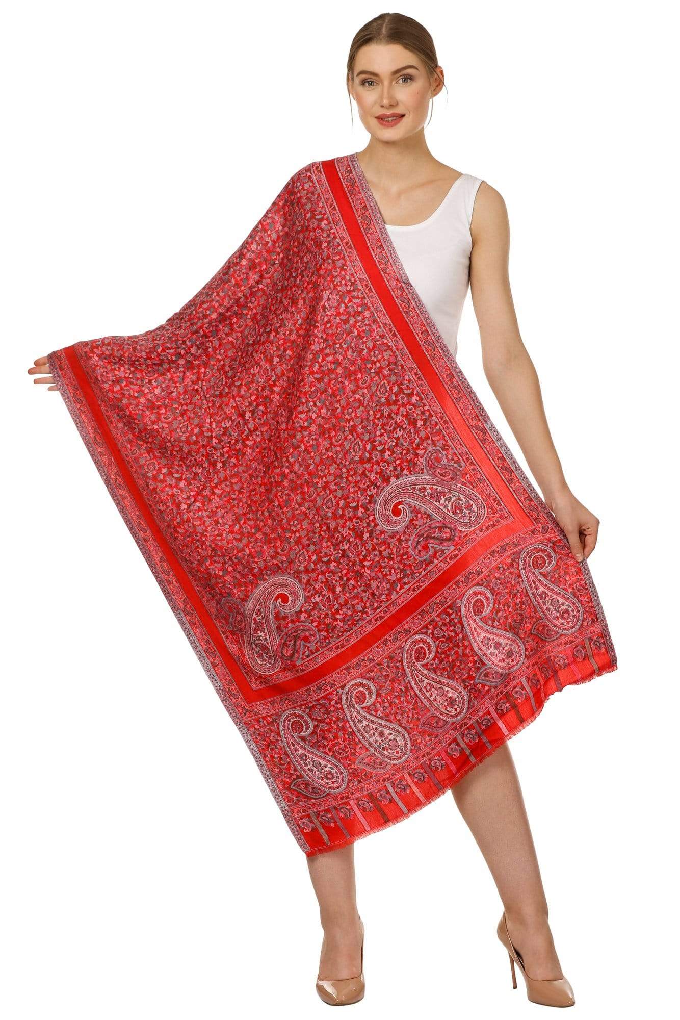 Pashtush Shawl Store Stole Pashtush Women's Kaani Design, Soft Bamboo Scarf, Casual Stoles - Red