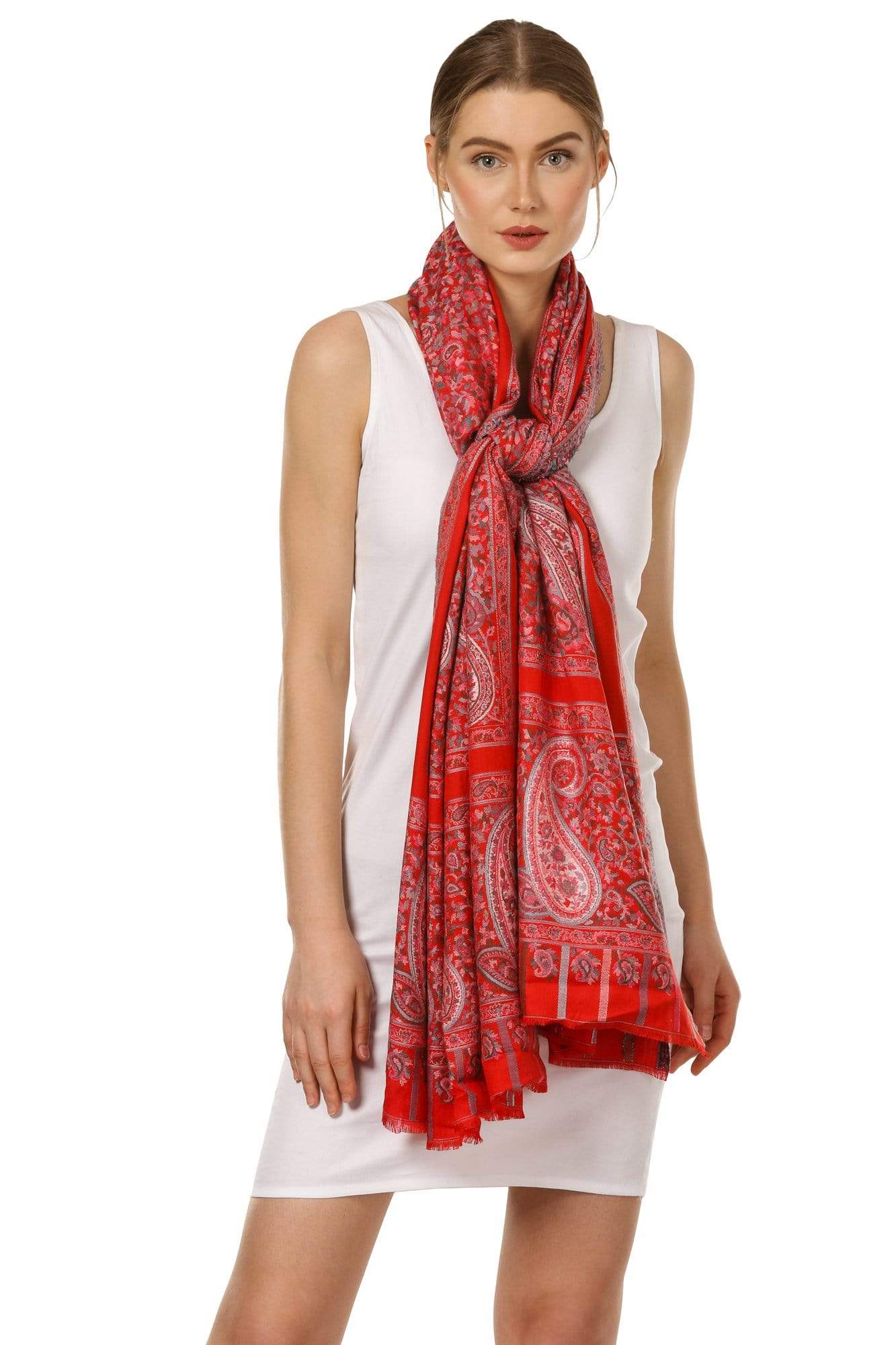 Pashtush Shawl Store Stole Pashtush Women's Kaani Design, Soft Bamboo Scarf, Casual Stoles - Red