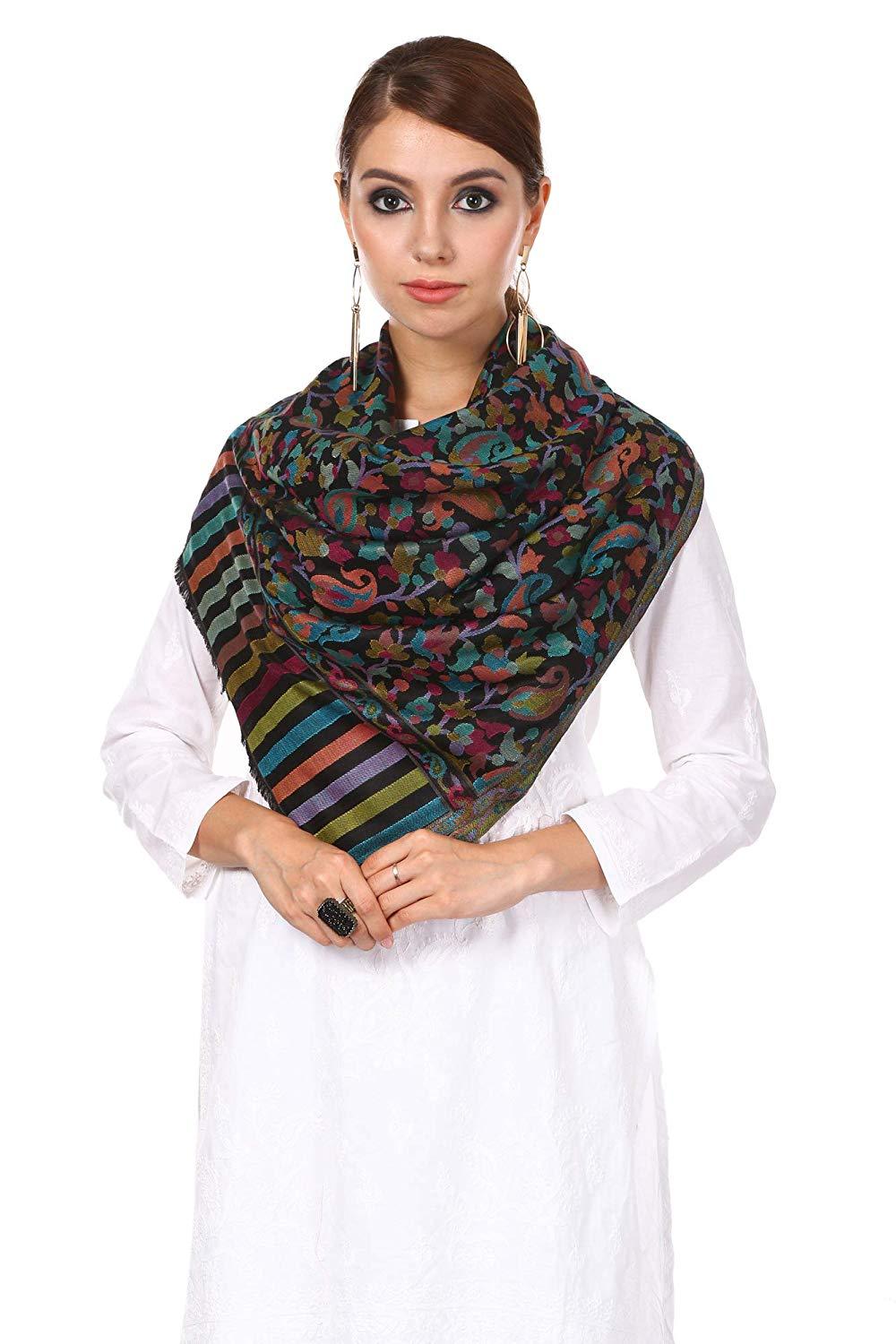 Pashtush Shawl Store Stole Pashtush Women's Kaani Design, Soft Bamboo Scarf, Casual Stoles, Wraps (soft Bamboo) Black