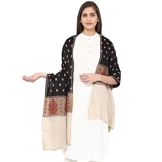 Pashtush India 100x200 Pashtush Women's Kashmiri Embroidery Wool Shawl, Hand Embroidery Shawl with Stitched Contrast Palla