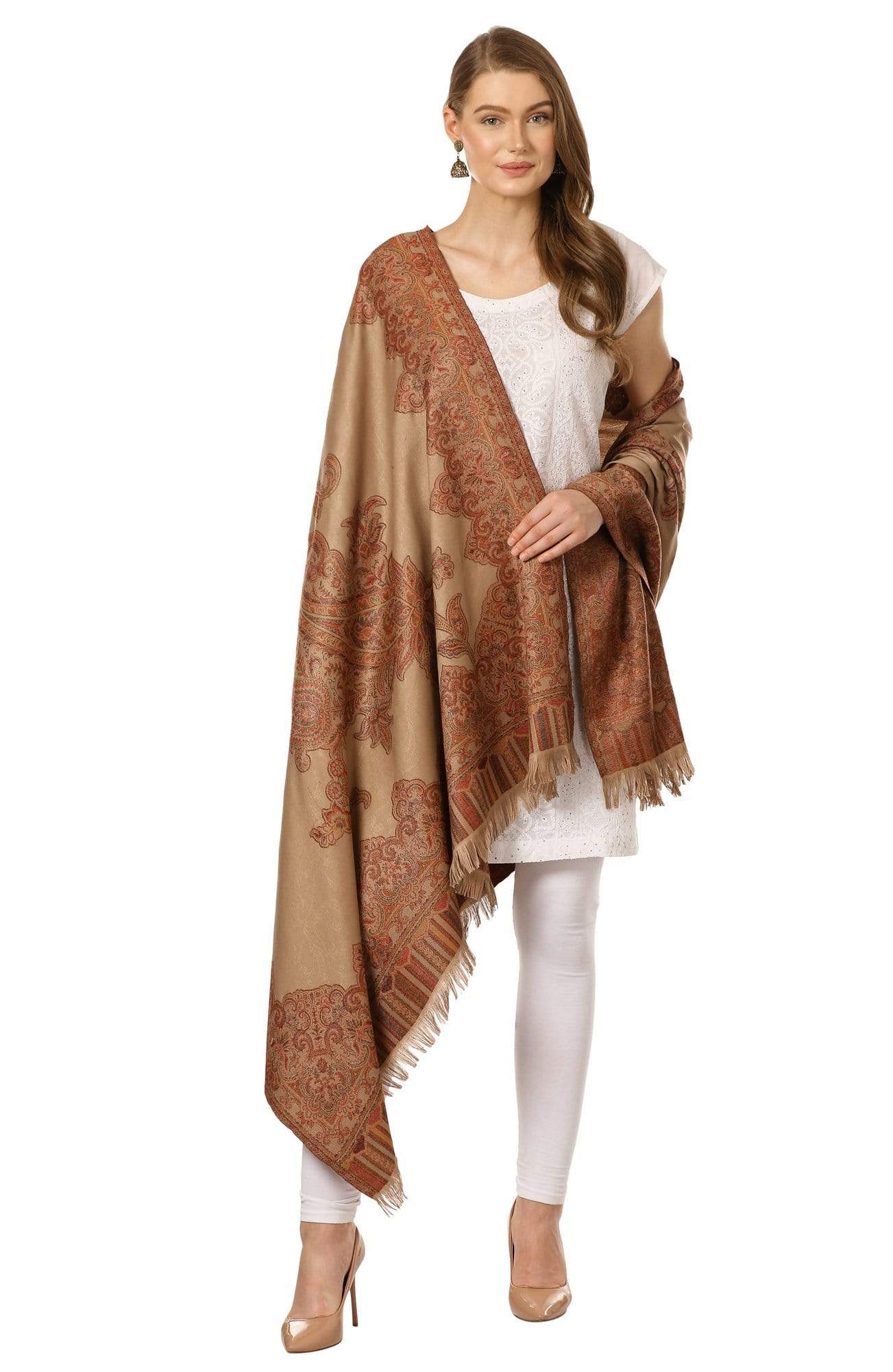 Pashtush Shawl Store Shawl Pashtush Women's Kashmiri Jacquard Ambi Shawl, Warm and soft, Faux Pashmina - Beige