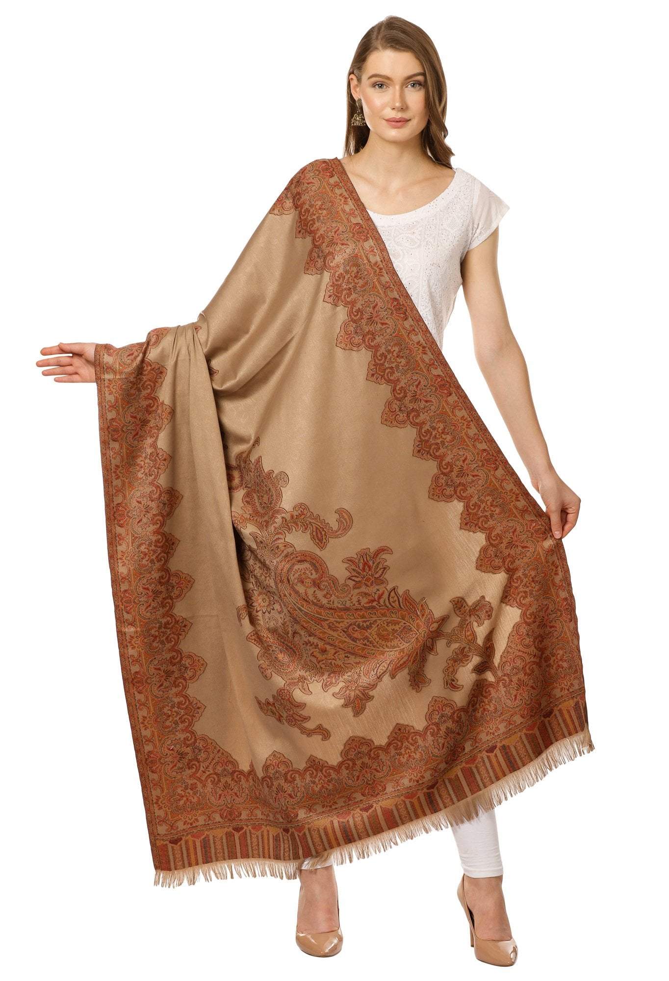 Pashtush Shawl Store Shawl Pashtush Women's Kashmiri Jacquard Ambi Shawl, Warm and soft, Faux Pashmina - Beige