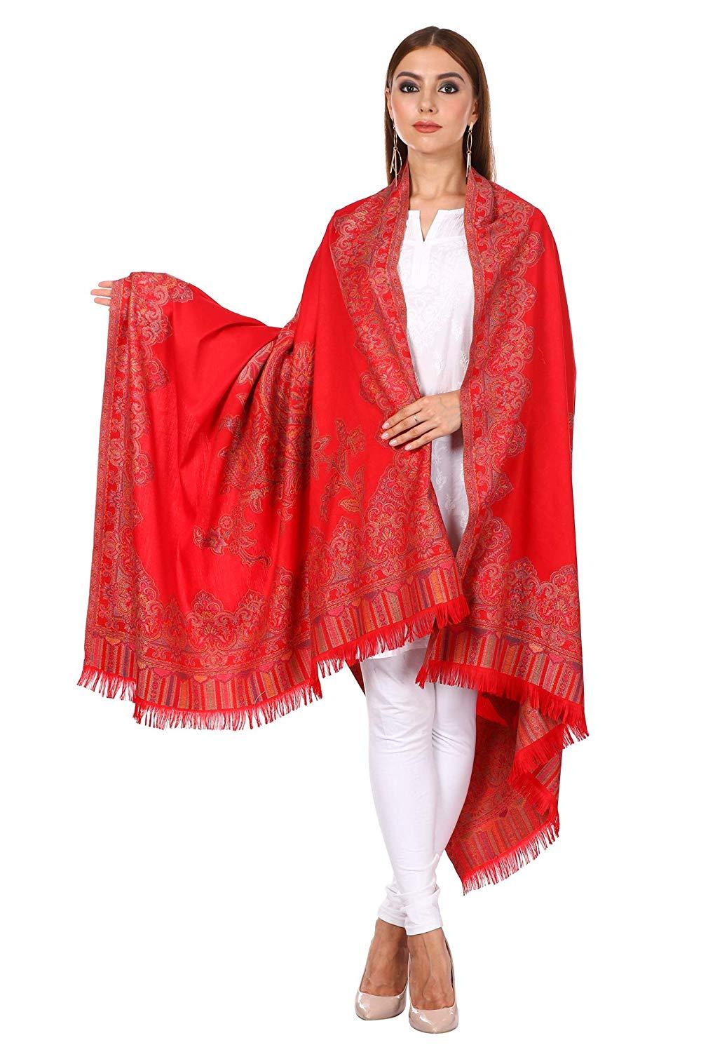 Pashtush India 100x200 Pashtush Women's Kashmiri Jacquard Ambi Shawl, Warm and soft, Faux Pashmina - Maroon
