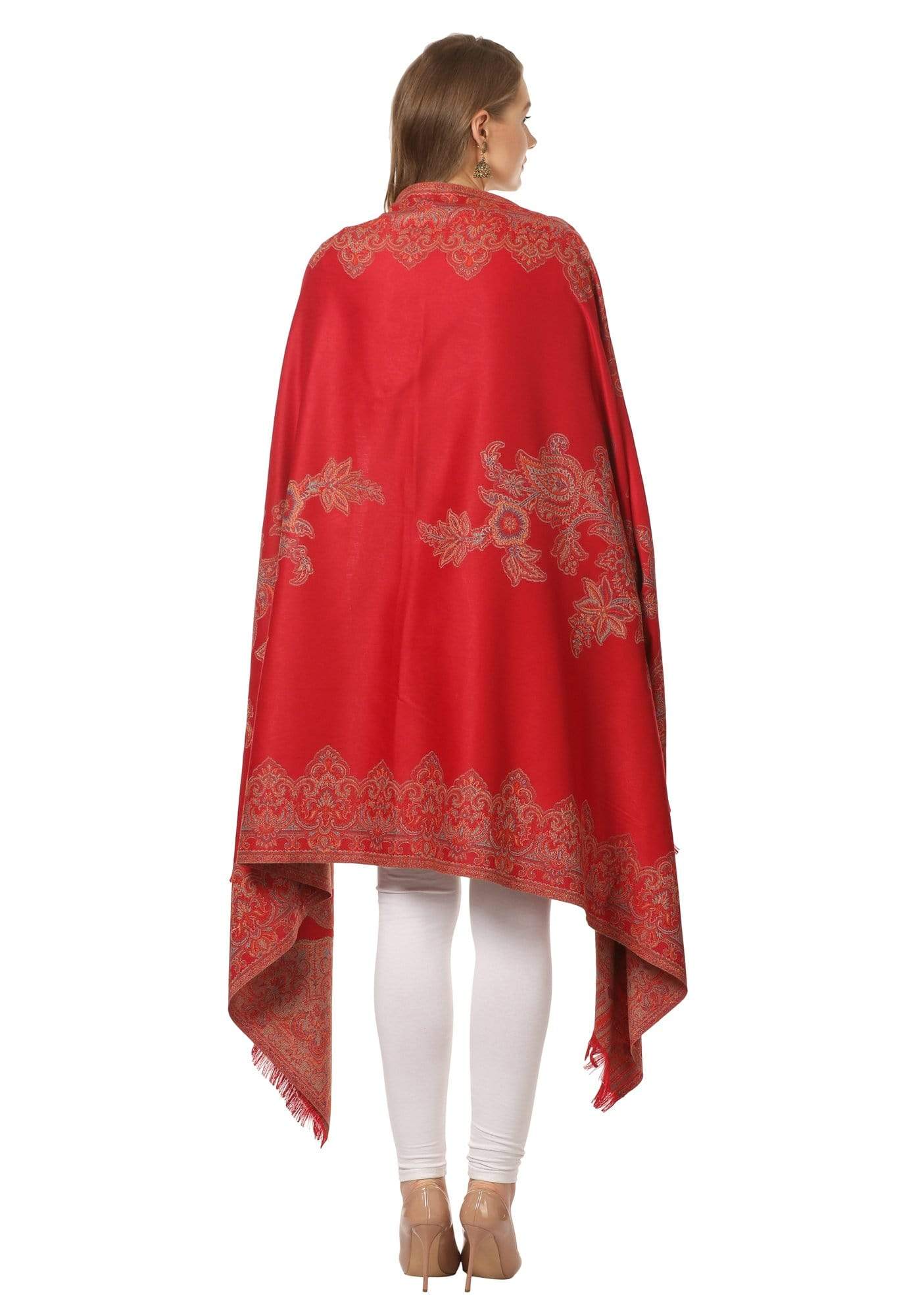 Pashtush India 100x200 Pashtush Women's Kashmiri Jacquard Ambi Shawl, Warm and soft, Faux Pashmina - Maroon