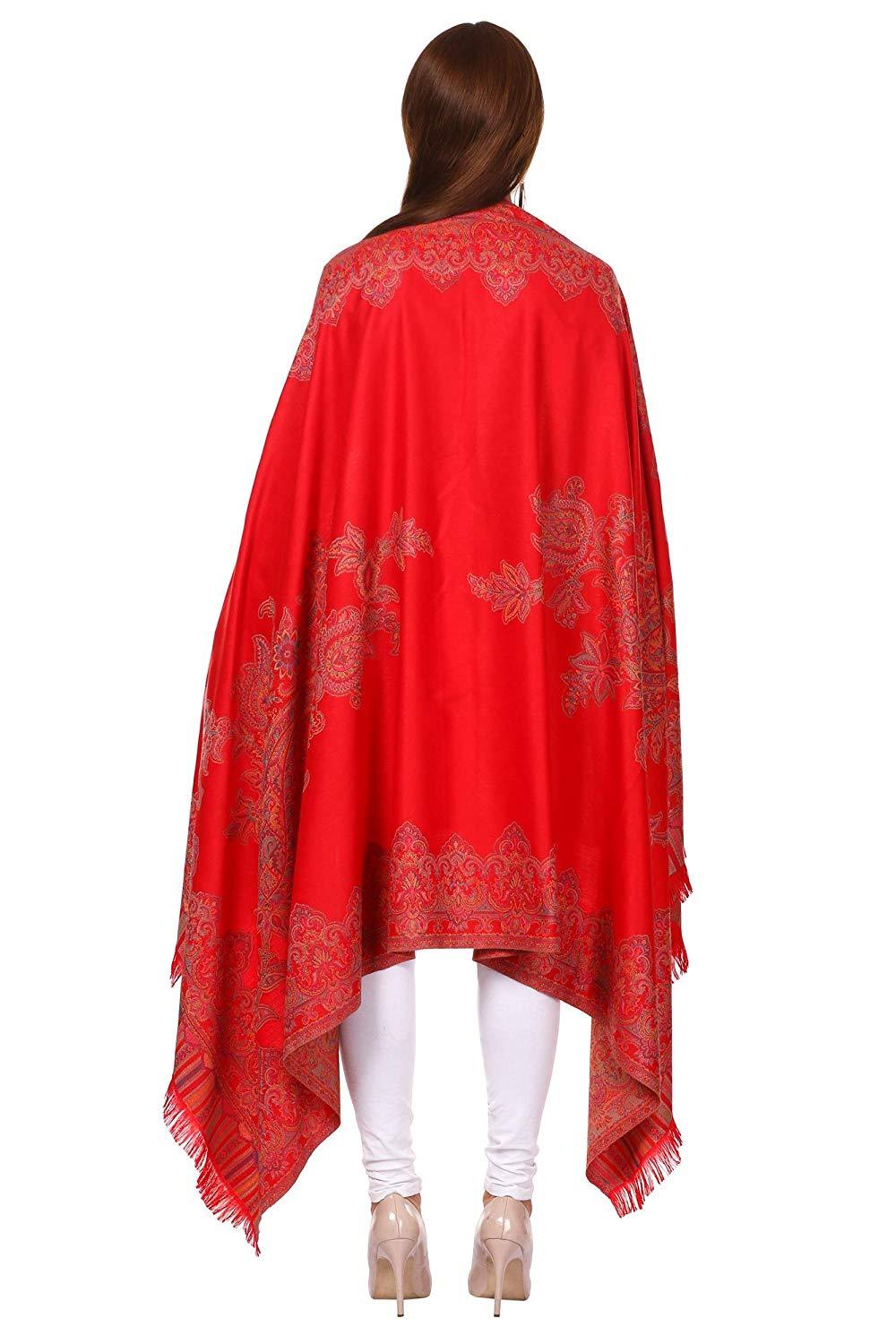 Pashtush India 100x200 Pashtush Women's Kashmiri Jacquard Ambi Shawl, Warm and soft, Faux Pashmina - Maroon