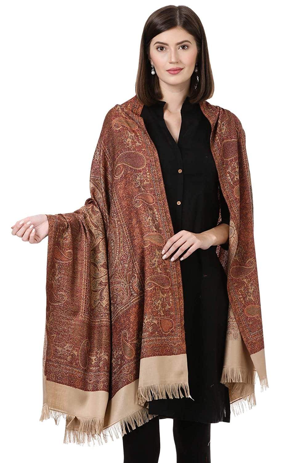 Pashtush India 100x200 Pashtush Women's Kashmiri Jamawar Shawl, Beige