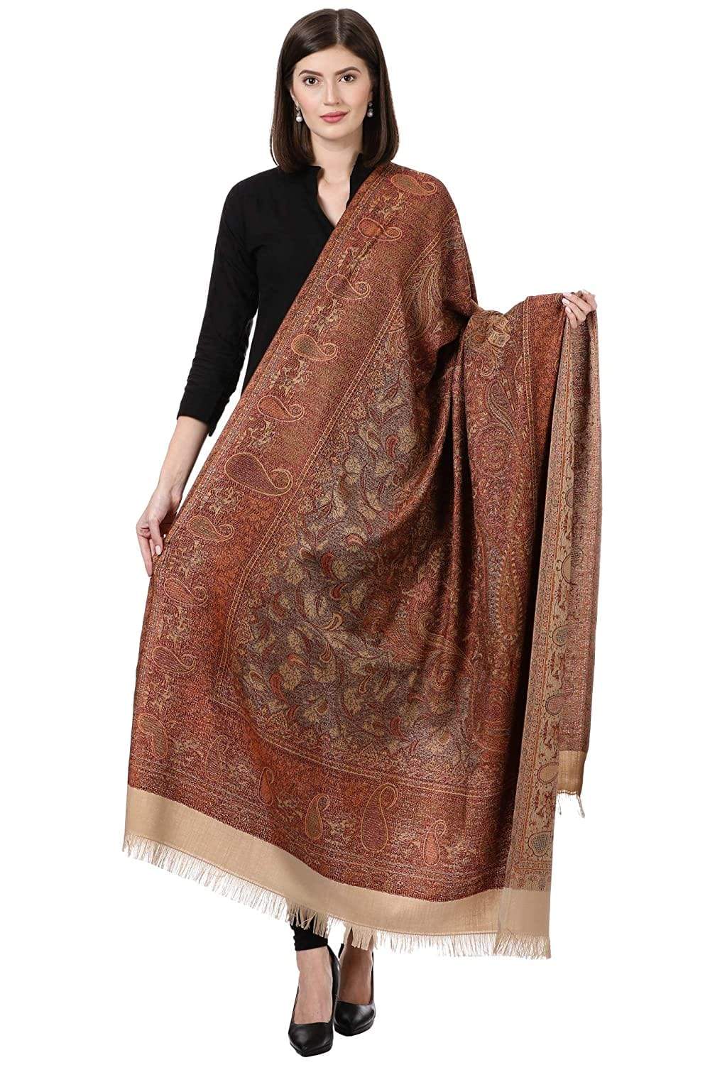 Pashtush India 100x200 Pashtush Women's Kashmiri Jamawar Shawl, Beige