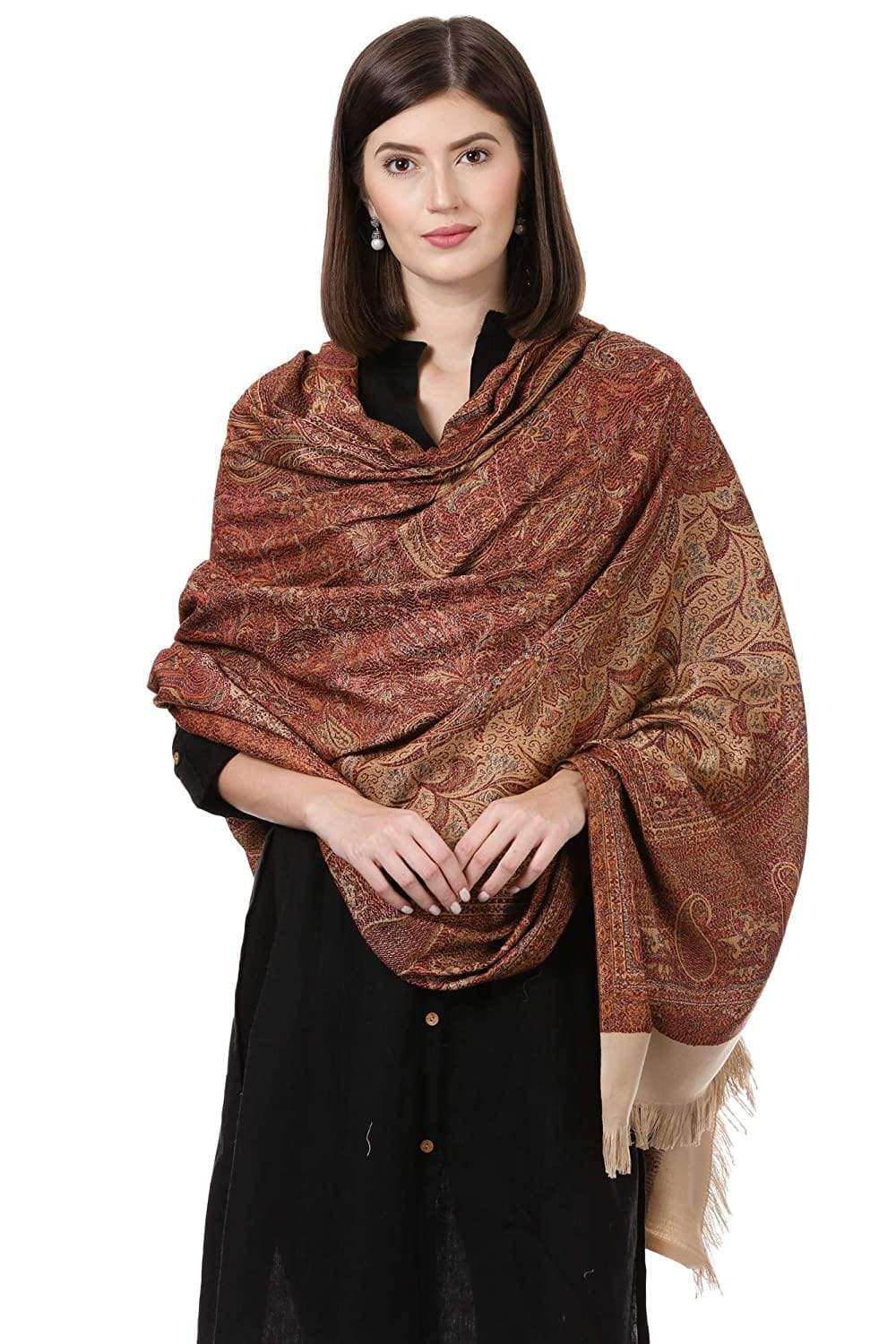 Pashtush India 100x200 Pashtush Women's Kashmiri Jamawar Shawl, Beige
