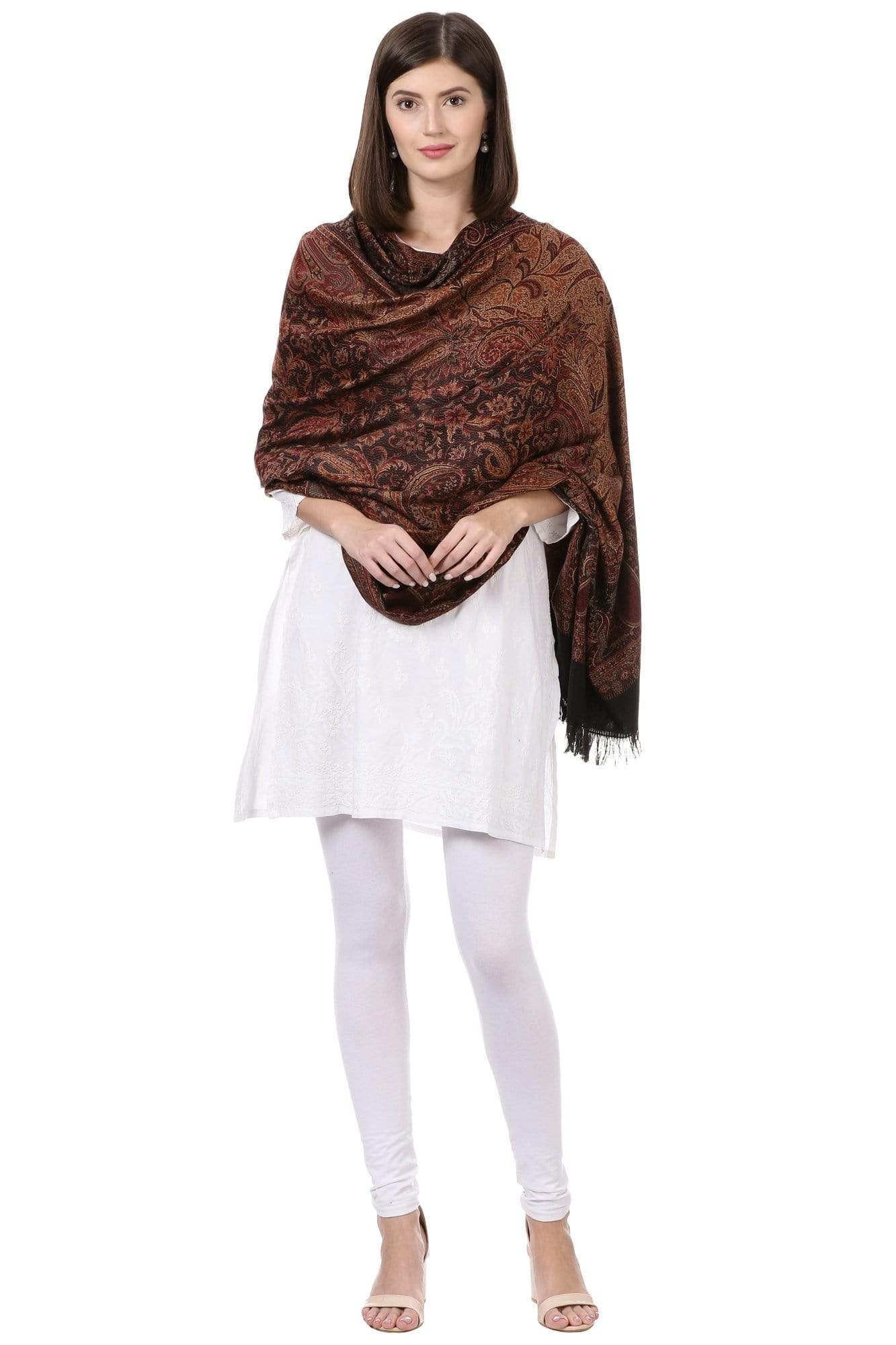 Pashtush India 100x200 Pashtush Women's Kashmiri Jamawar Shawl, Black