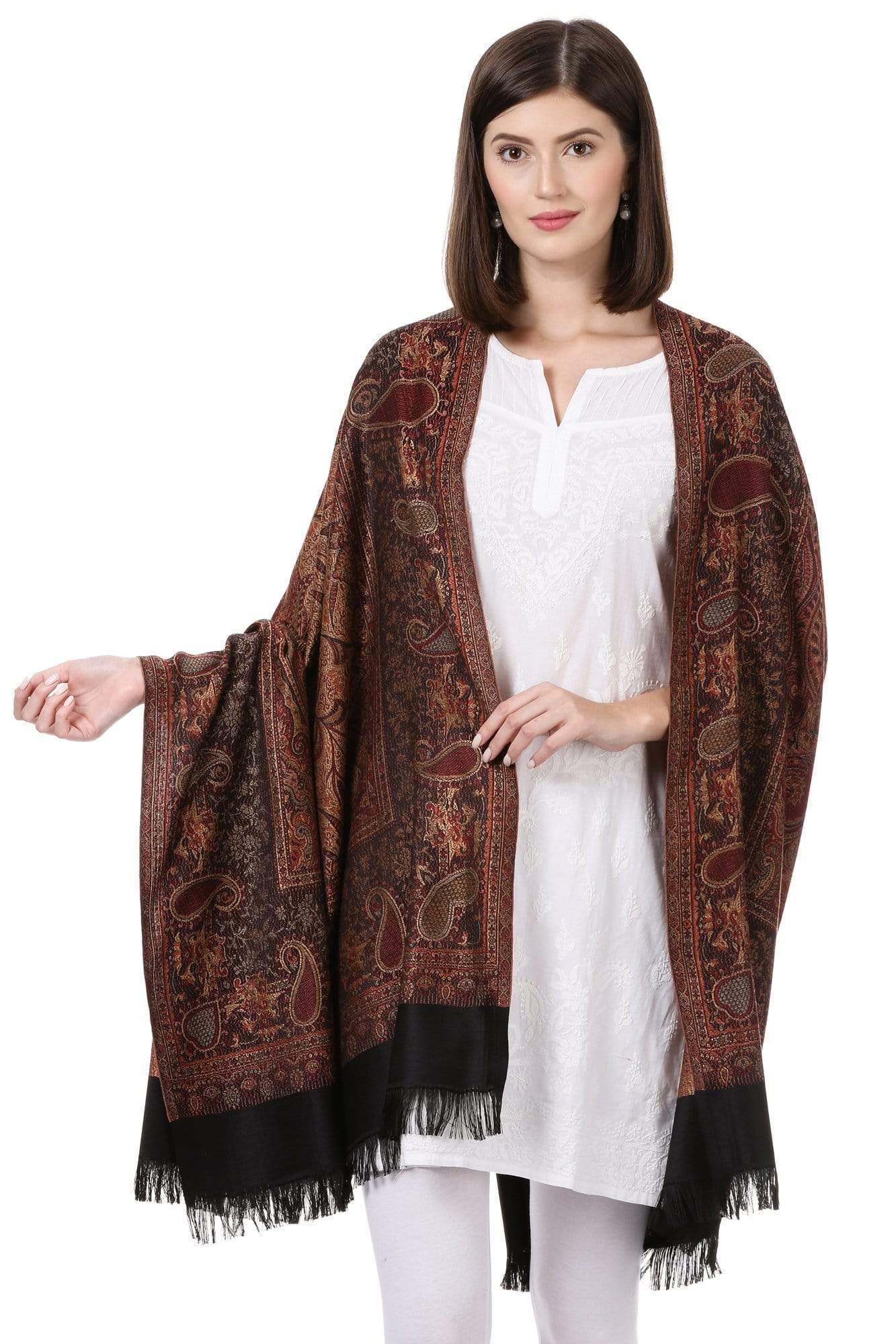 Pashtush India 100x200 Pashtush Women's Kashmiri Jamawar Shawl, Black