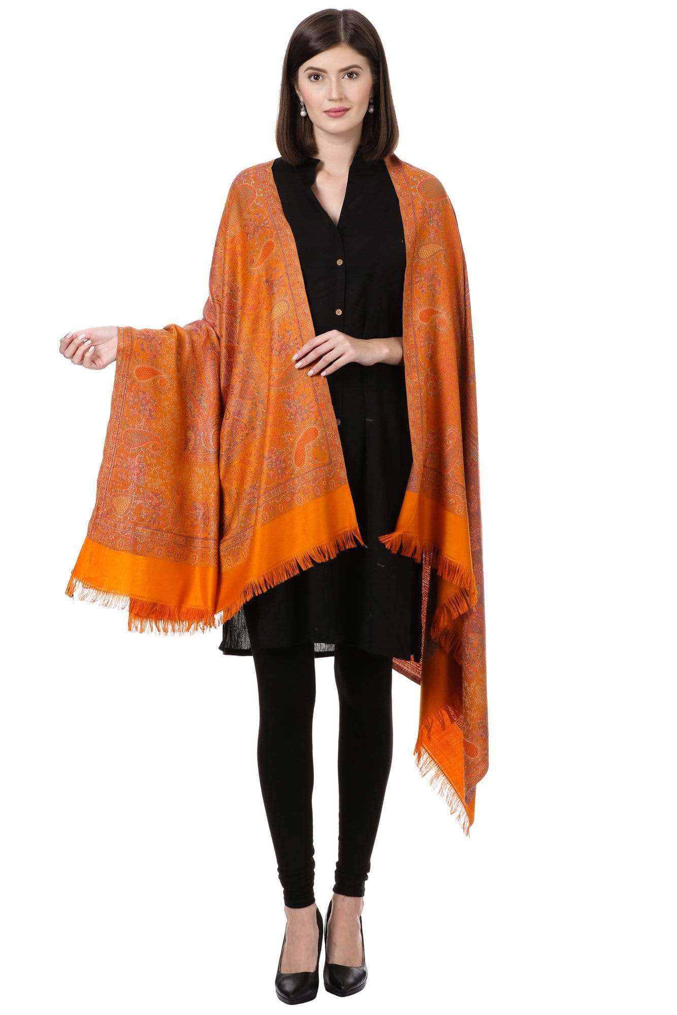 Pashtush India Shawl Pashtush Women's Kashmiri Jamawar Shawl, Bright Orange