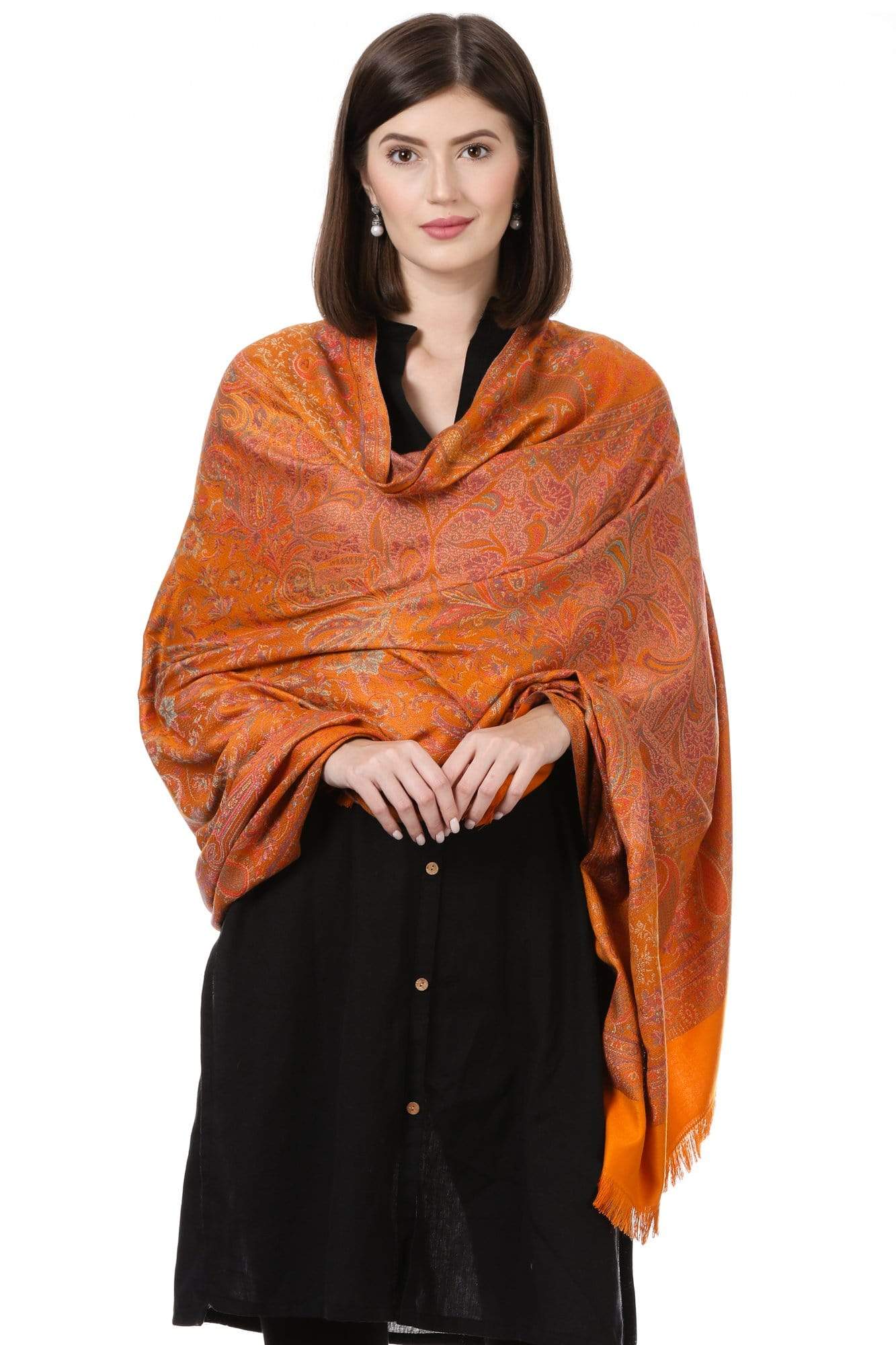 Pashtush India Shawl Pashtush Women's Kashmiri Jamawar Shawl, Bright Orange