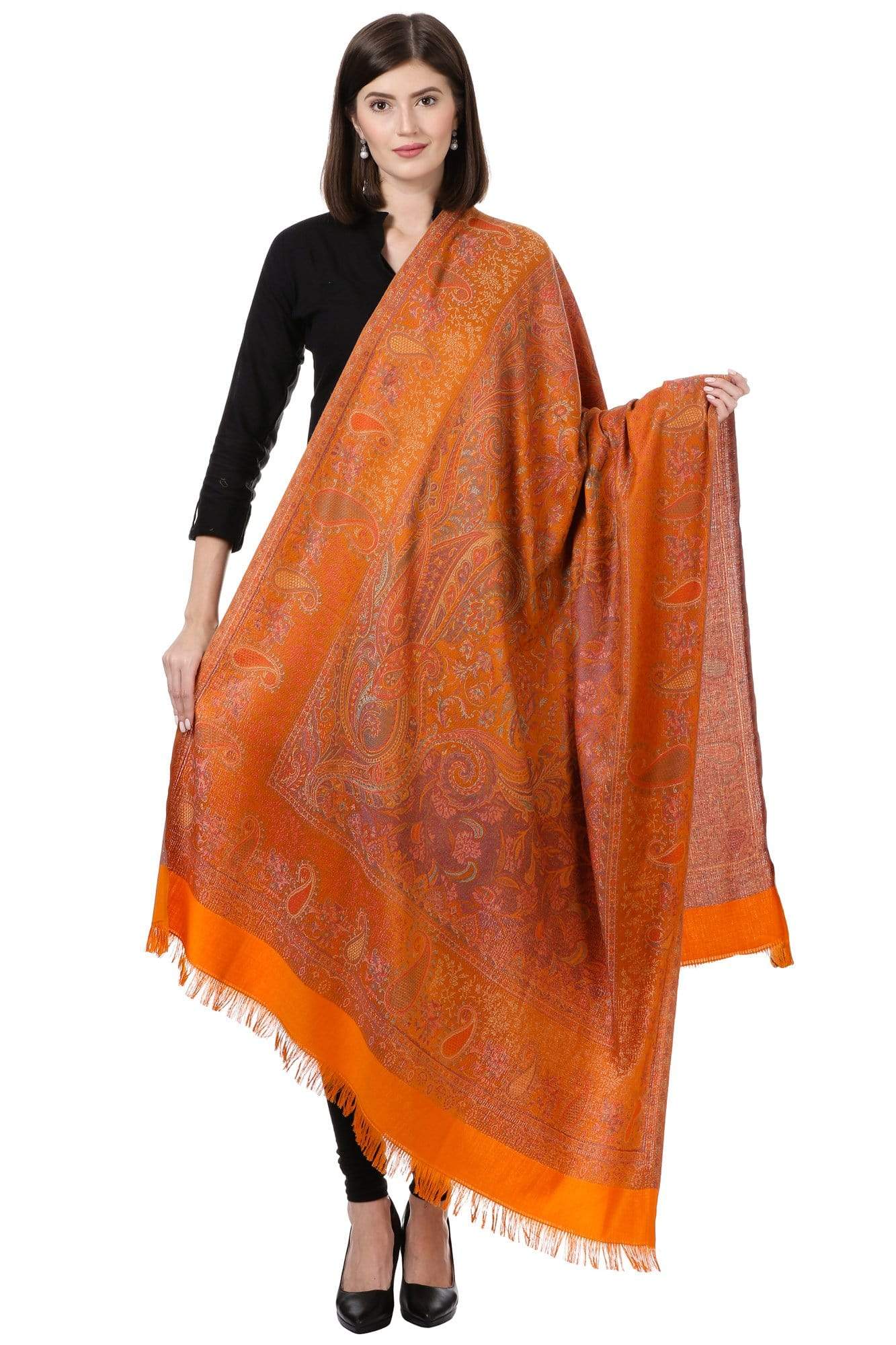 Pashtush India Shawl Pashtush Women's Kashmiri Jamawar Shawl, Bright Orange