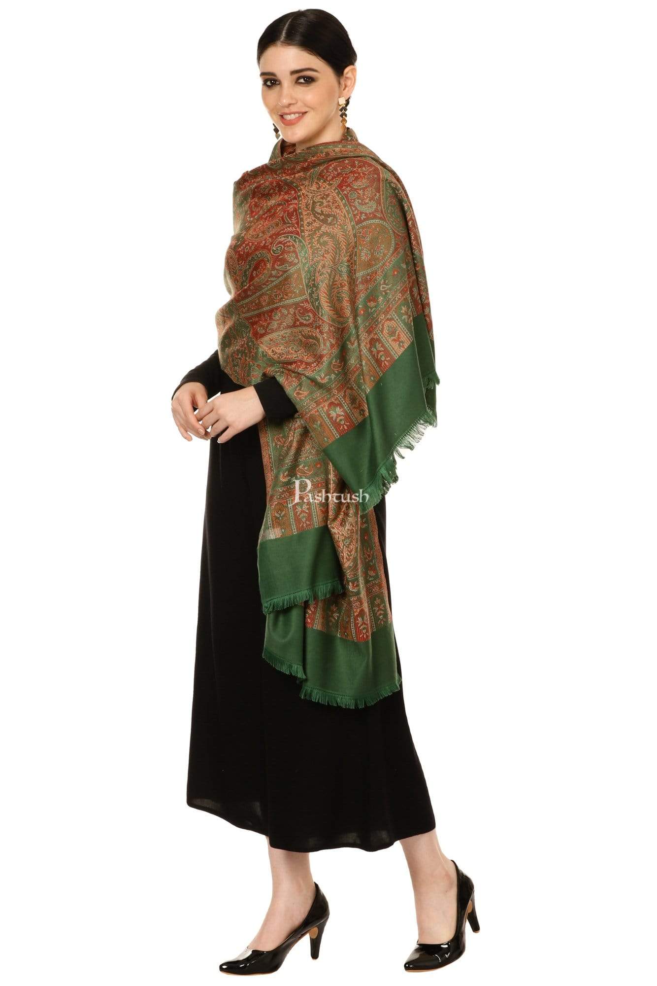 Pashtush India Shawl Pashtush Women's Kashmiri Jamawar Shawl, Emerald Green