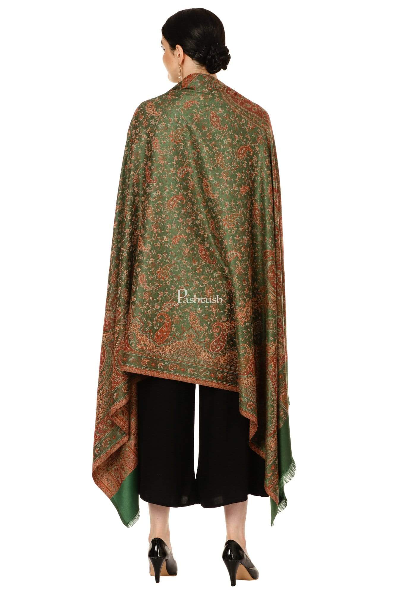 Pashtush India Shawl Pashtush Women's Kashmiri Jamawar Shawl, Emerald Green