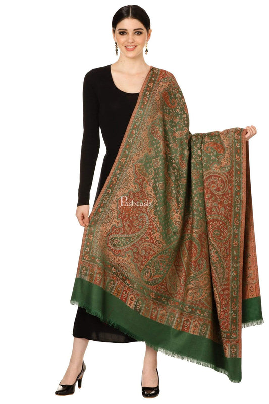 Pashtush India Shawl Pashtush Women's Kashmiri Jamawar Shawl, Emerald Green