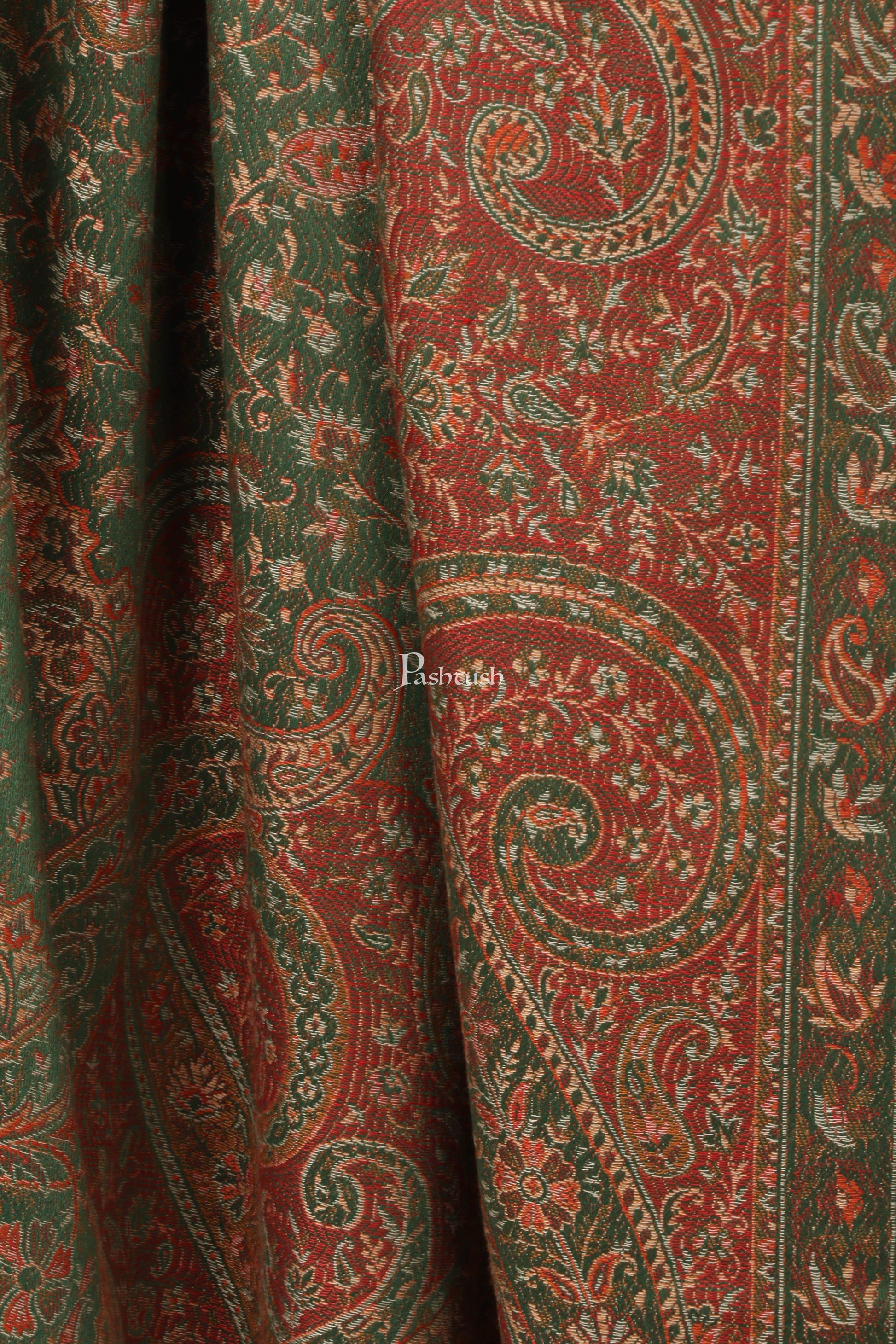 Pashtush India Shawl Pashtush Women's Kashmiri Jamawar Shawl, Emerald Green