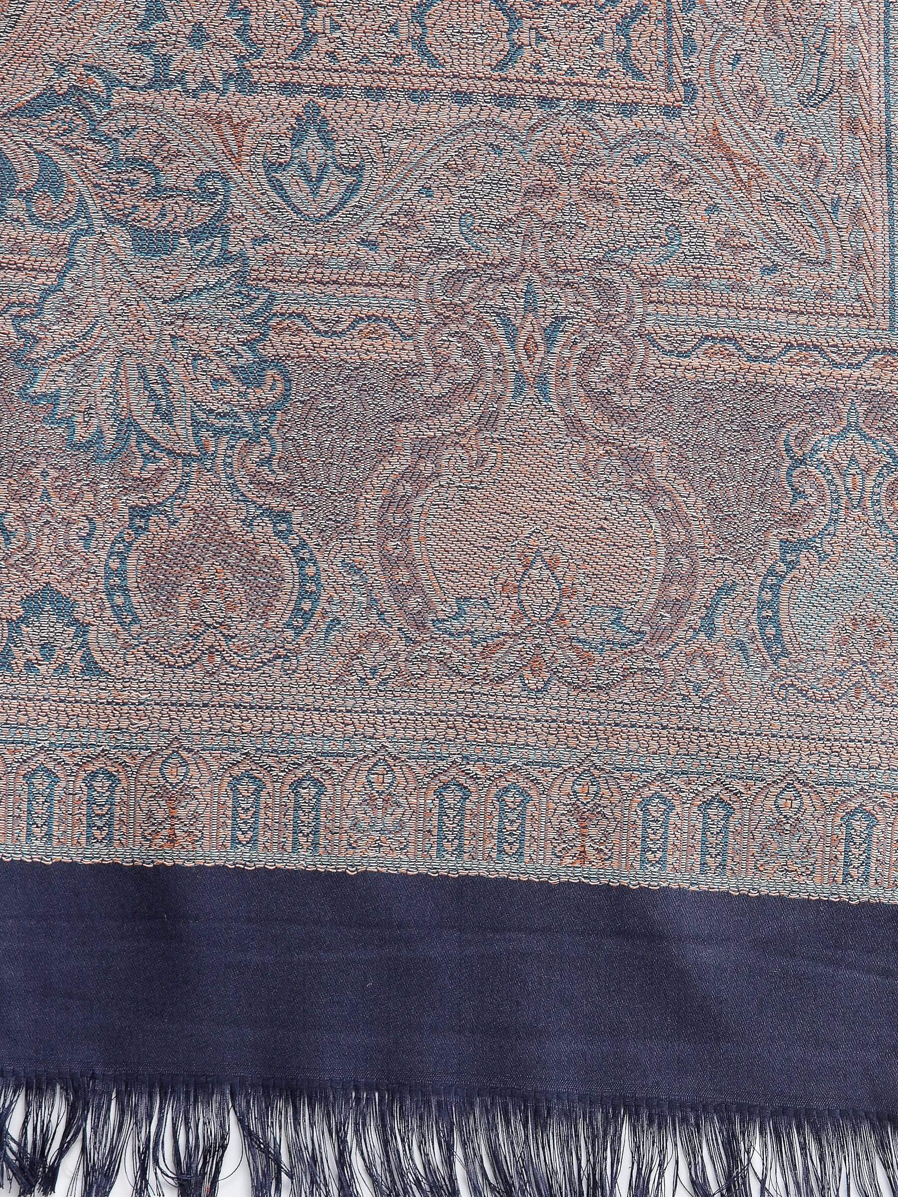 Pashtush India 100x200 Pashtush Women's Kashmiri Jamawar Shawl, Faux Pashmina, Navy blue, Reversible