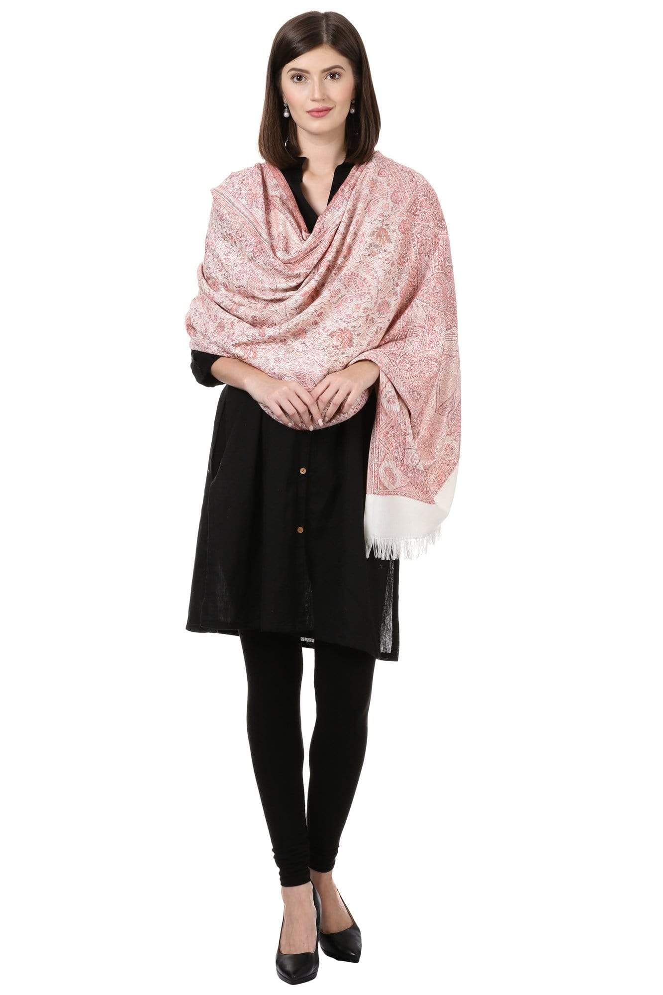 Pashtush India 100x200 Pashtush Women's Kashmiri Jamawar Shawl, Ivory andPink